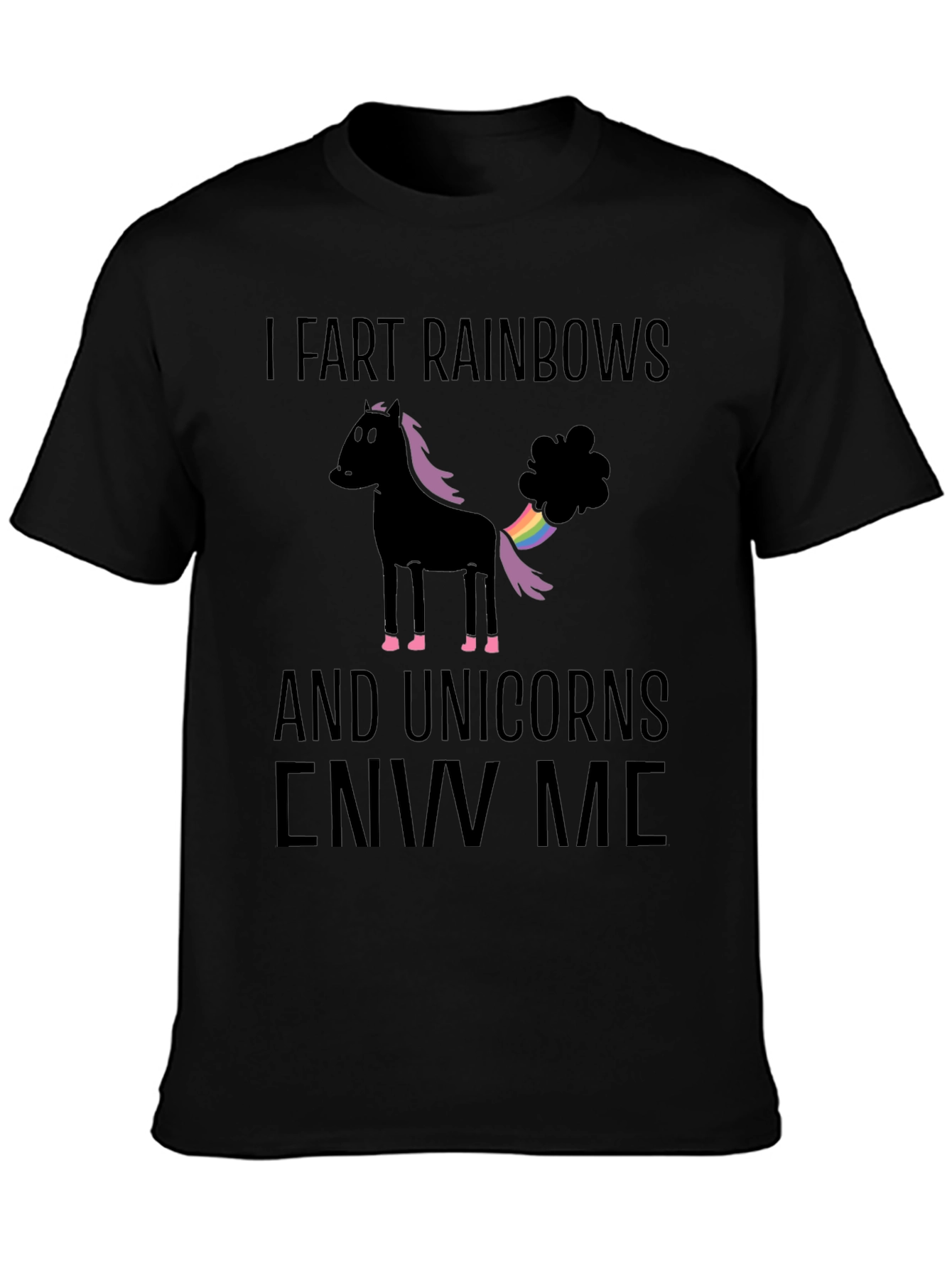 Black I Fart Rainbows Funny Graphic T-Shirt view 3