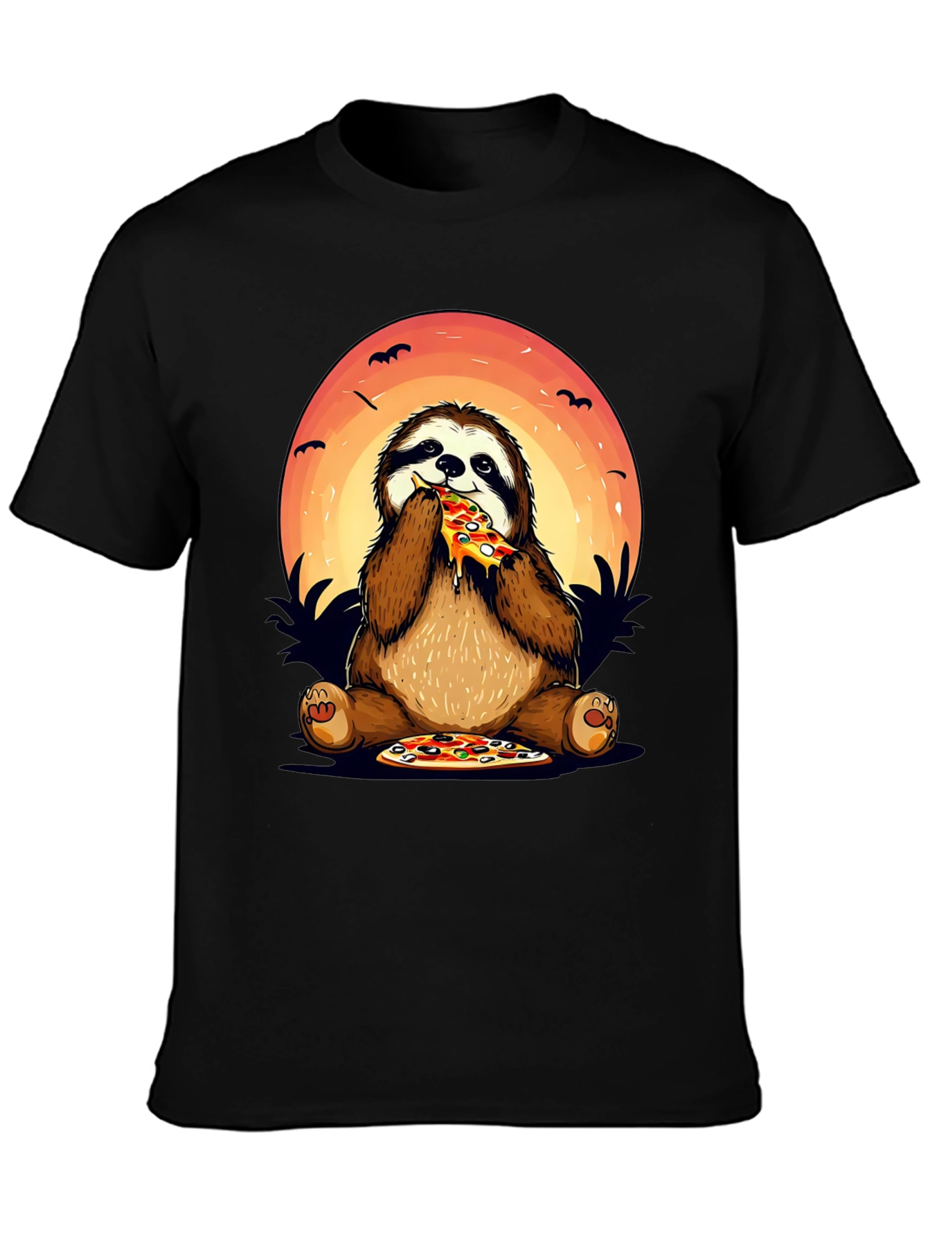 Black Sloth Pizza Lover Graphic T-Shirt view 3