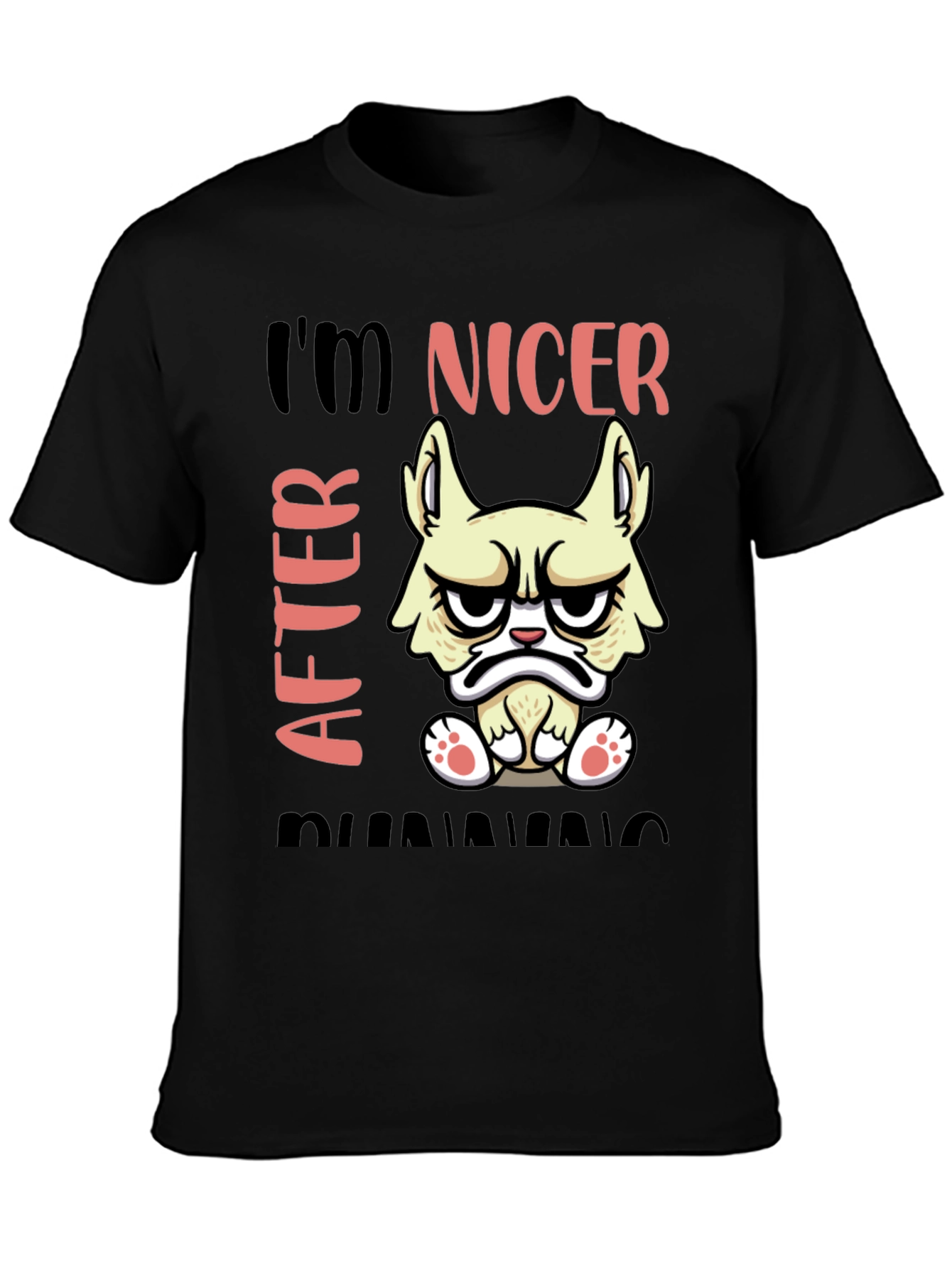 Black Funny Grumpy Cat T-Shirt - I'm Nicer After Running view 3