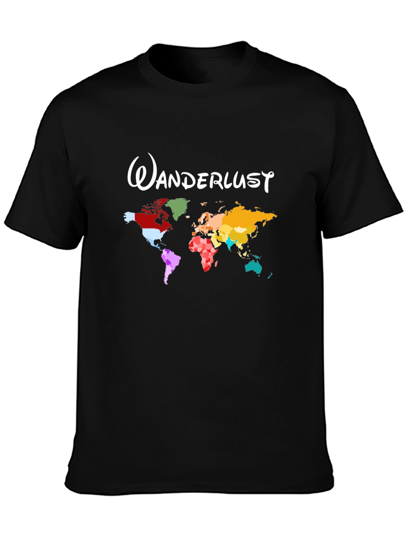 Black Wanderlust World Map Black T-Shirt view 3