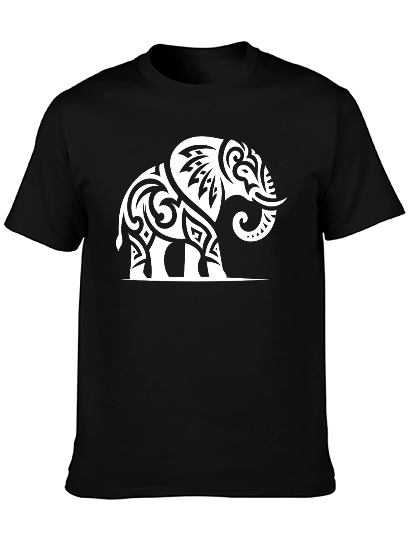 Black Tribal Elephant Graphic Tee - Black view 3