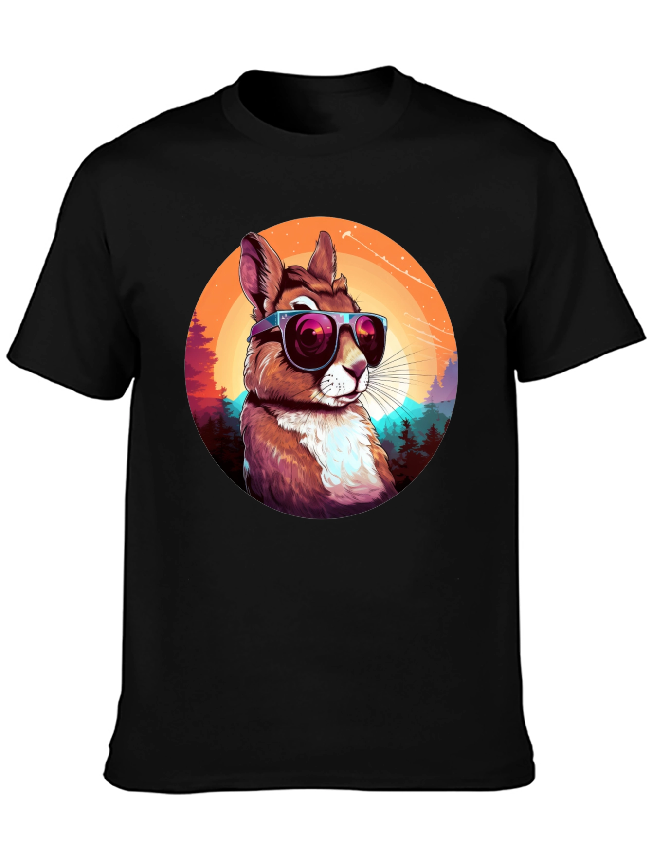Black Cool Squirrel Graphic Tee - Retro Sunset Design view 3