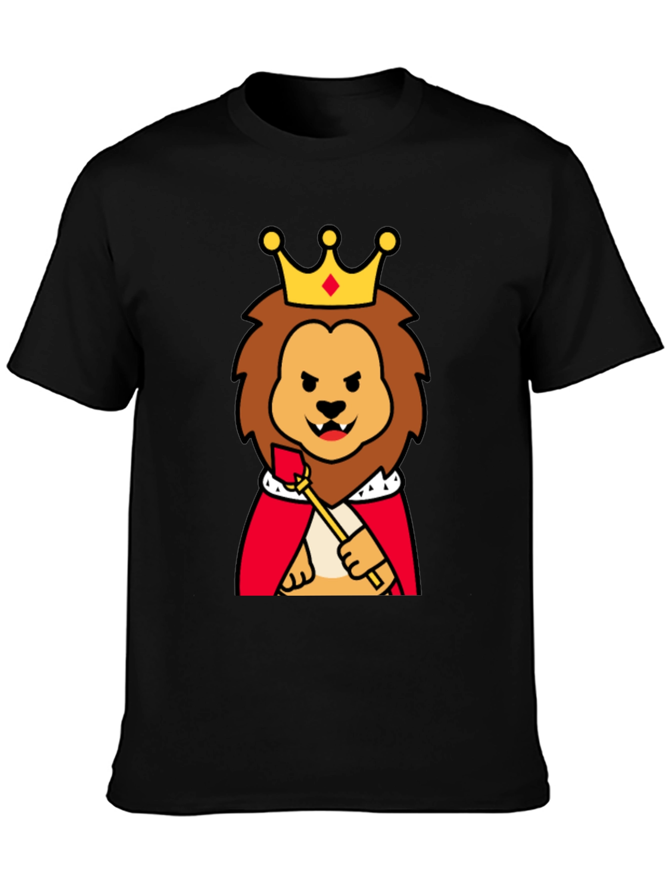 Black King Lion Graphic Tee - Funny Cartoon Animal T-Shirt view 3