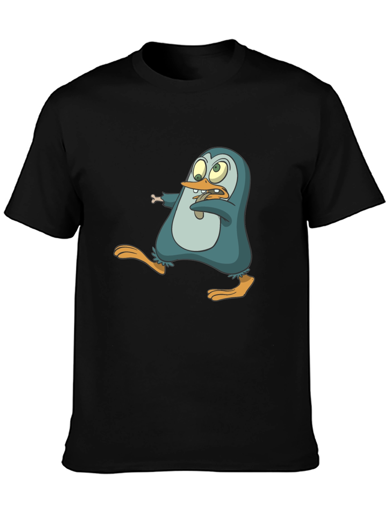 Black Cartoon Penguin Graphic Tee - Men's Black T-Shirt view 3