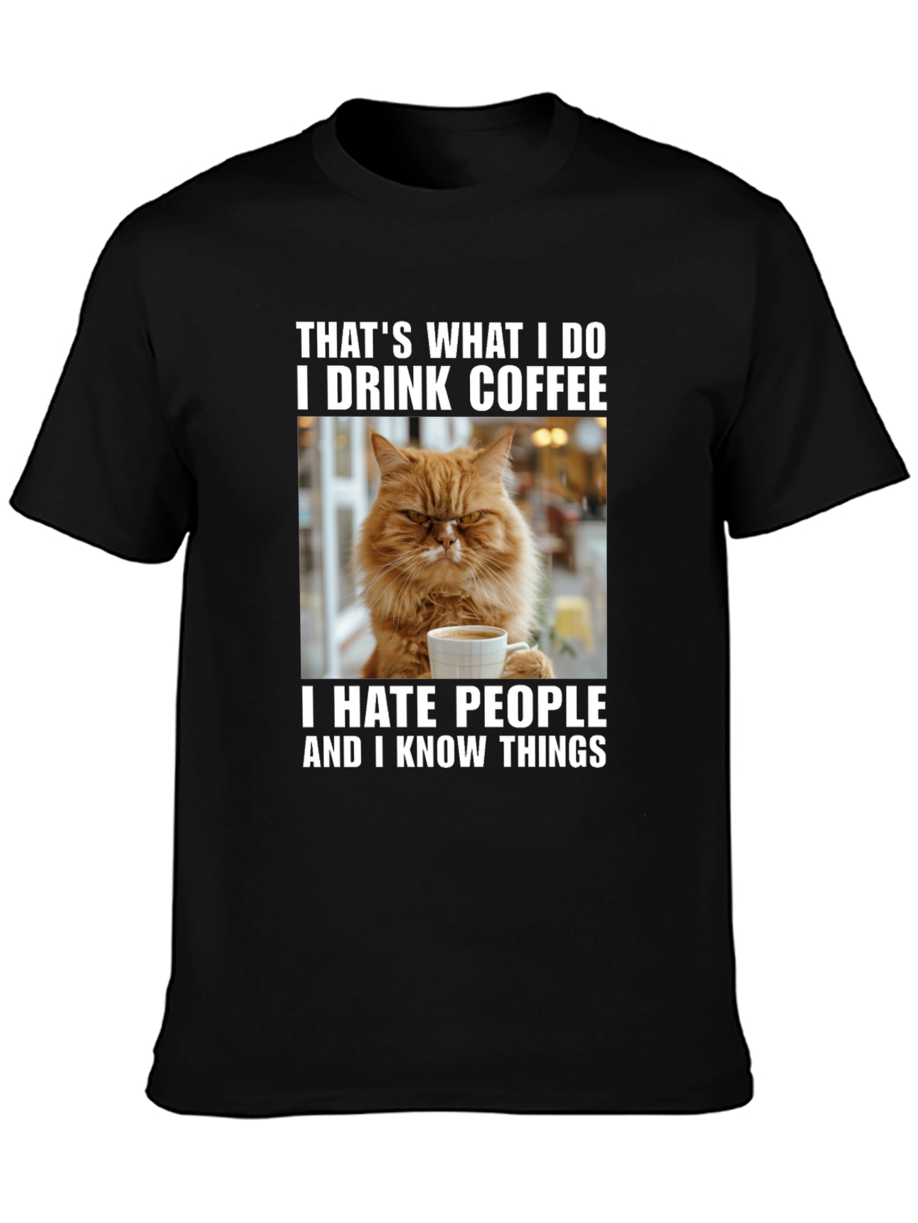 Black Coffee Cat T-Shirt - "I Drink Coffee & Hate People" view 3