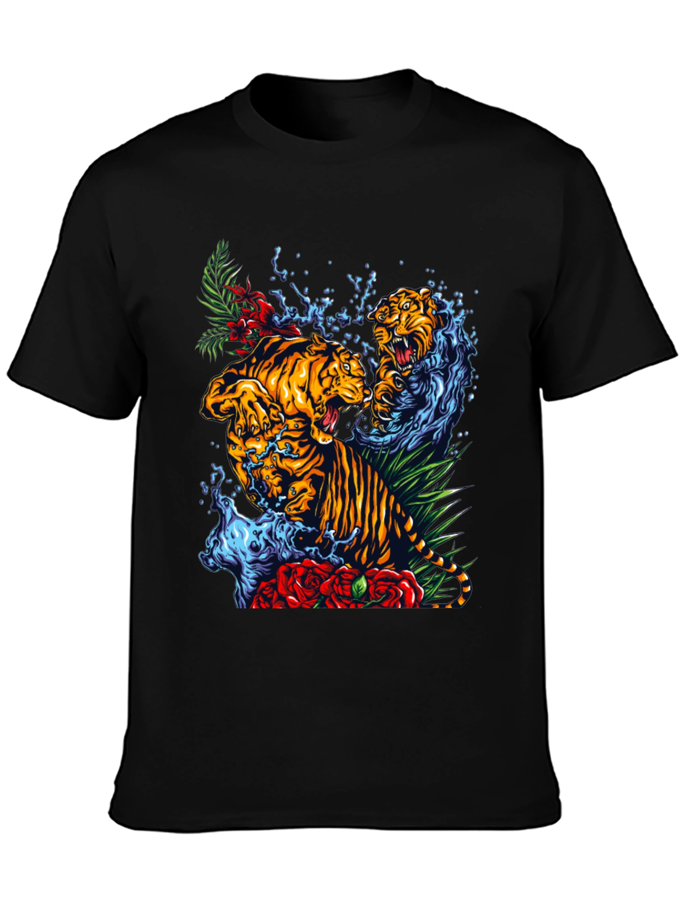 Black Tiger Splash Graphic Tee - Bold Animal Print T-Shirt view 3