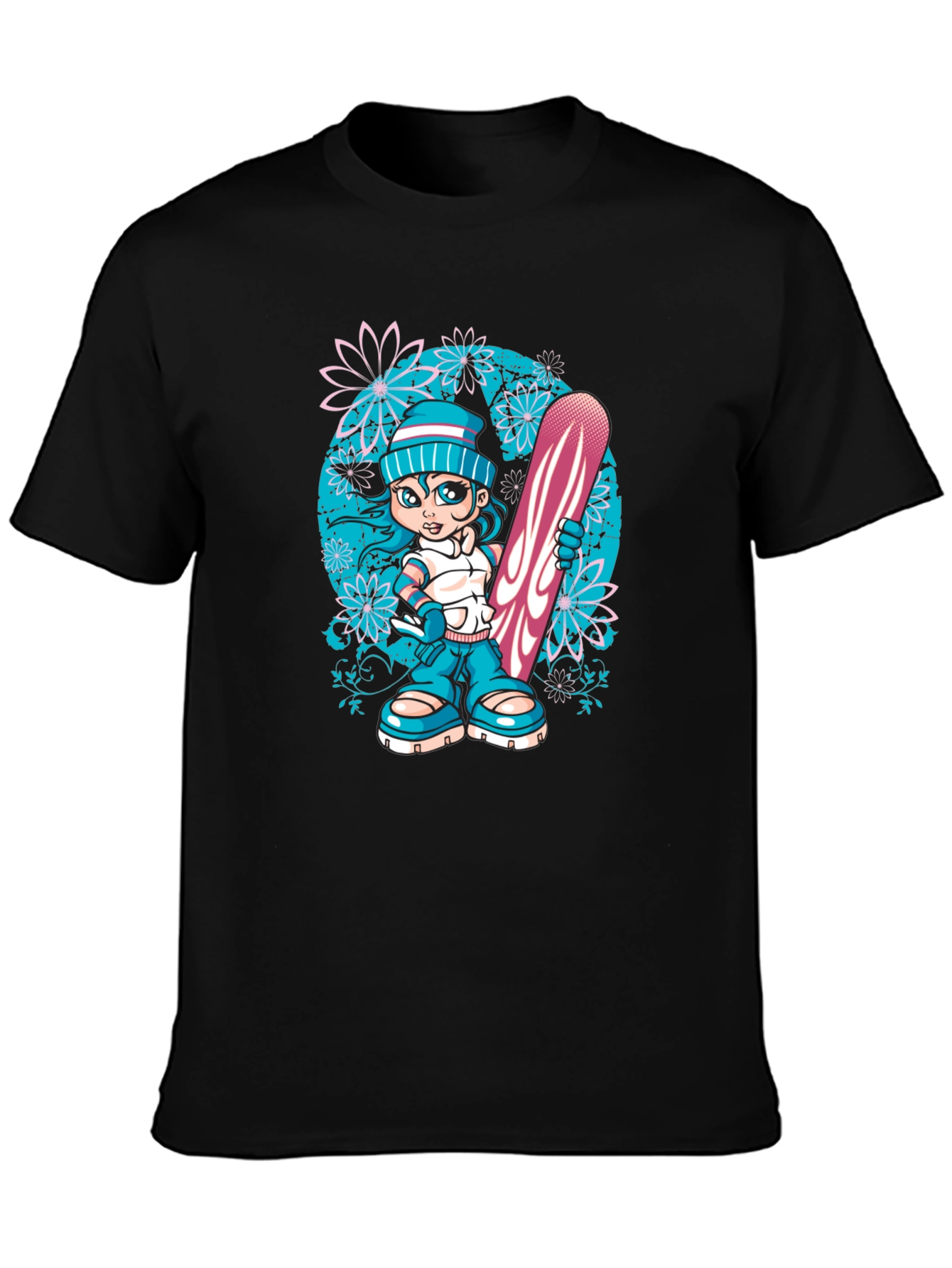 Black Snowboard Girl Graphic T-Shirt - Black Cotton Tee view 3