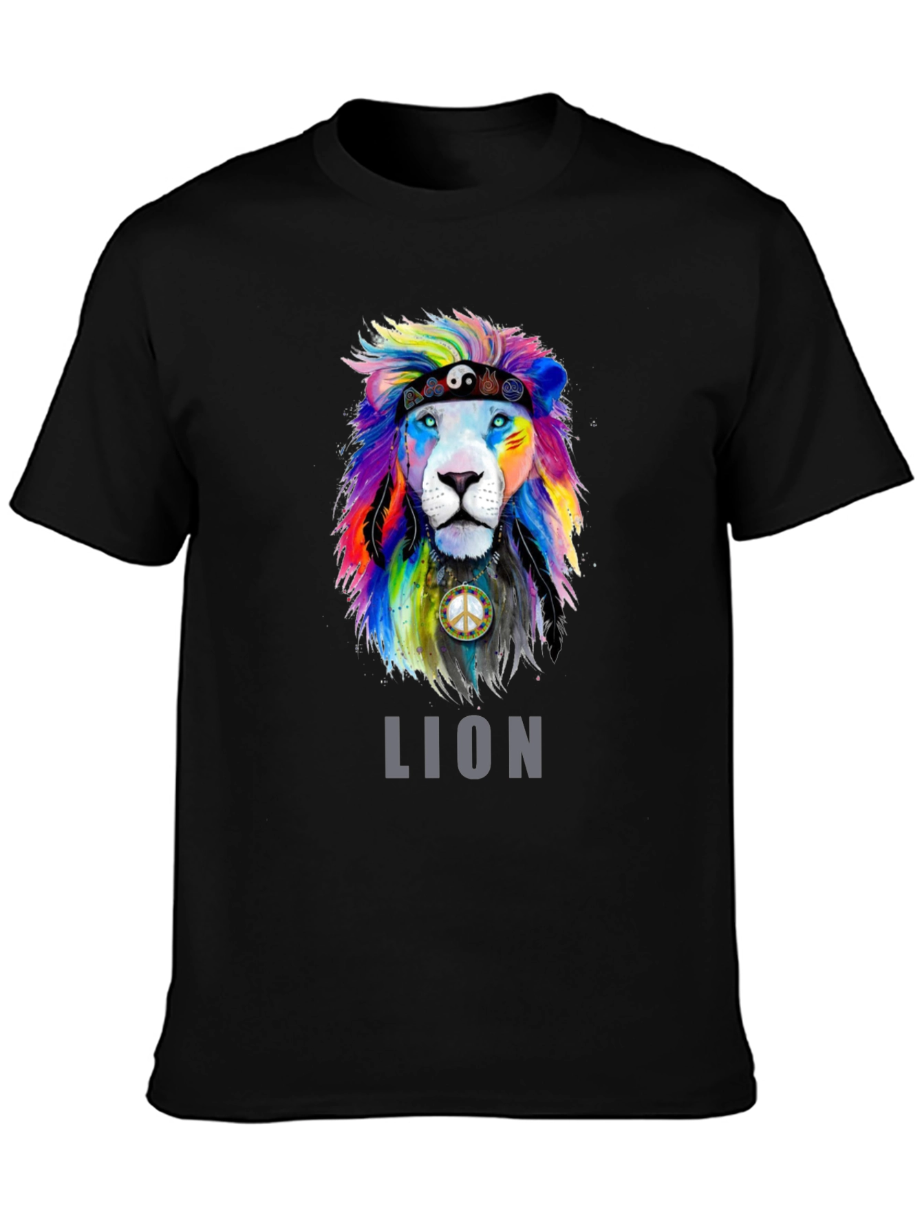Black Colorful Lion Graphic Tee - Peace & Pride T-Shirt view 3