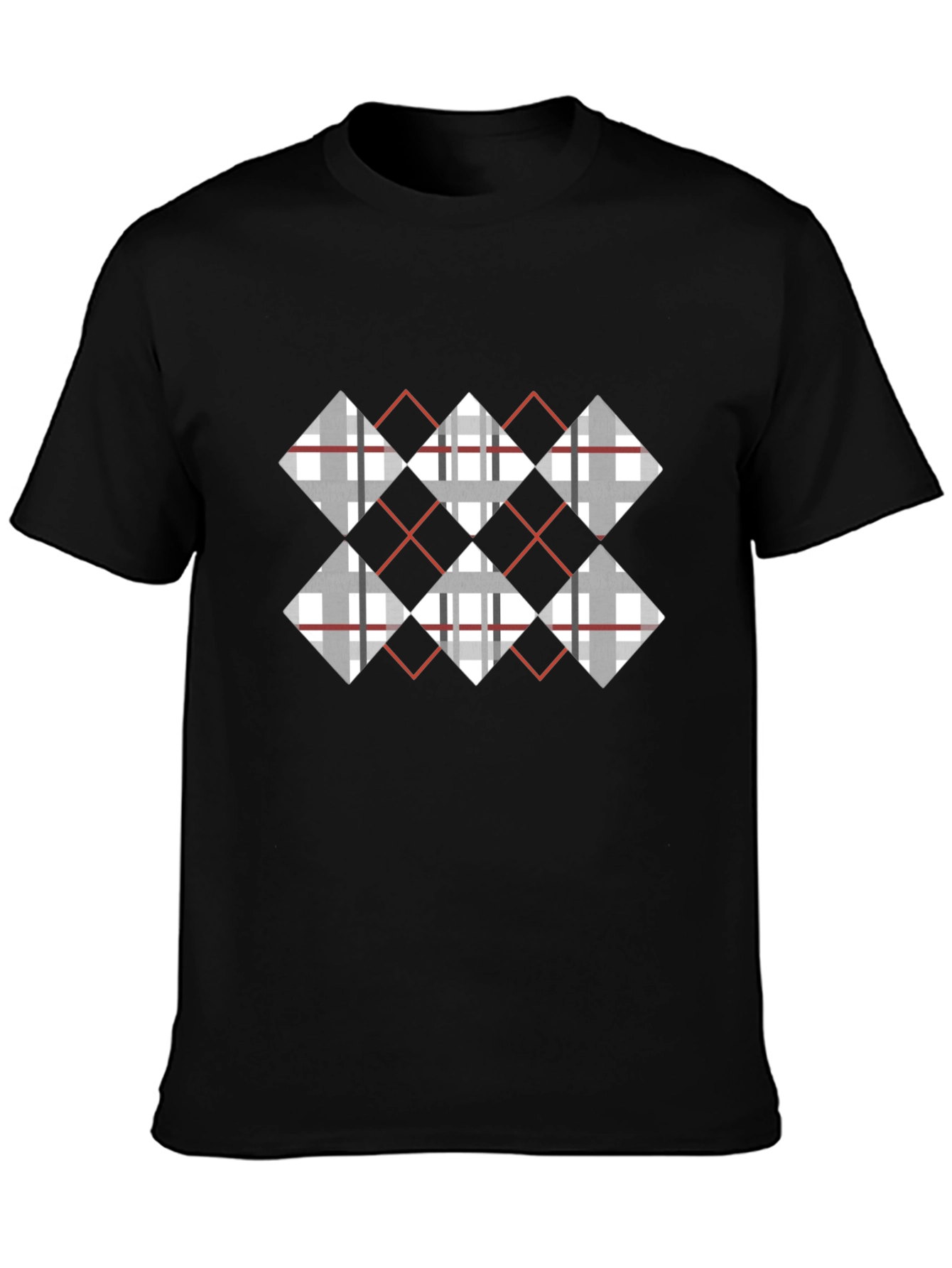 Black Argyle Diamond Pattern Black T-Shirt view 3