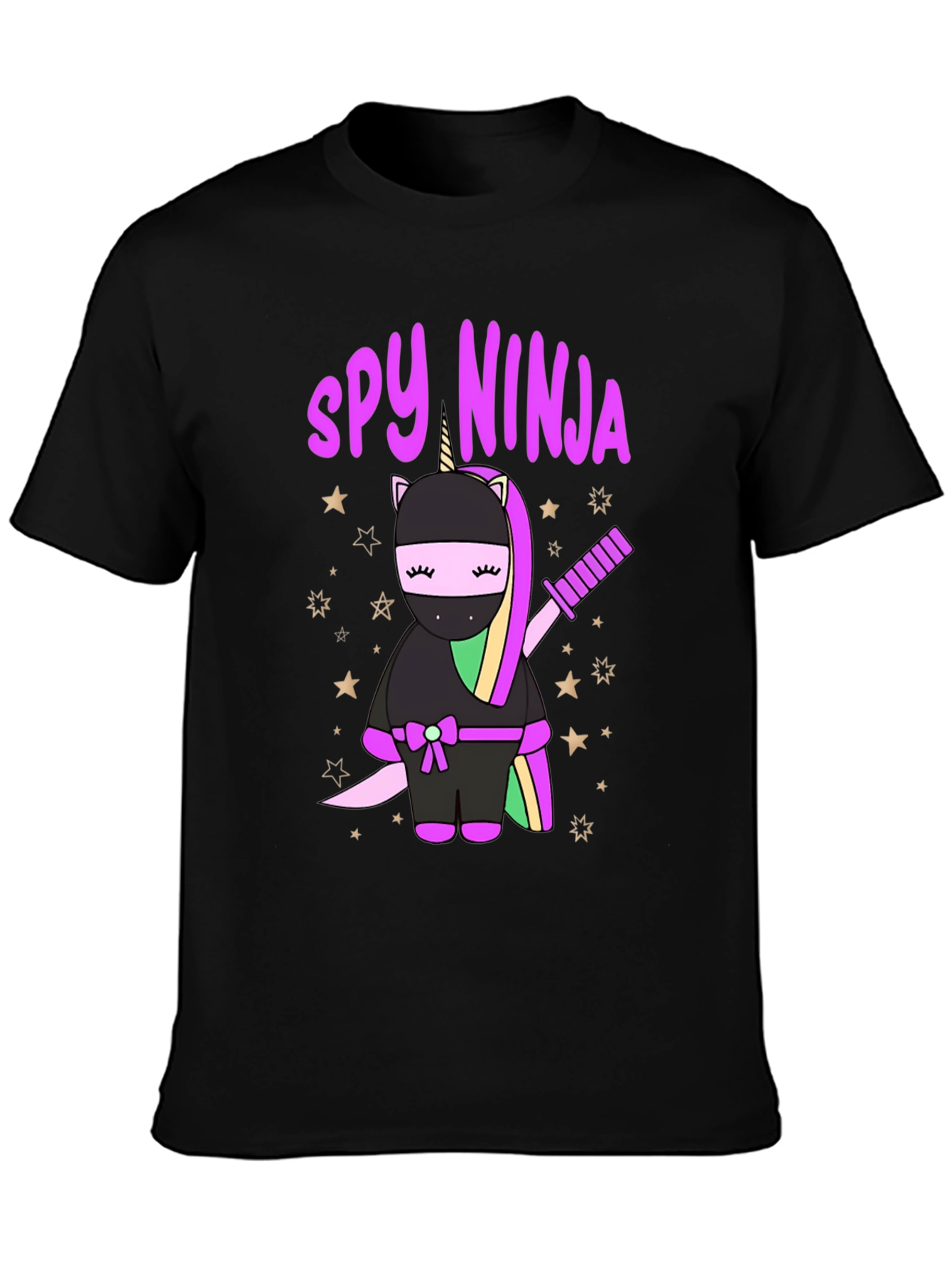 Black Spy Ninja Unicorn Graphic T-Shirt view 3