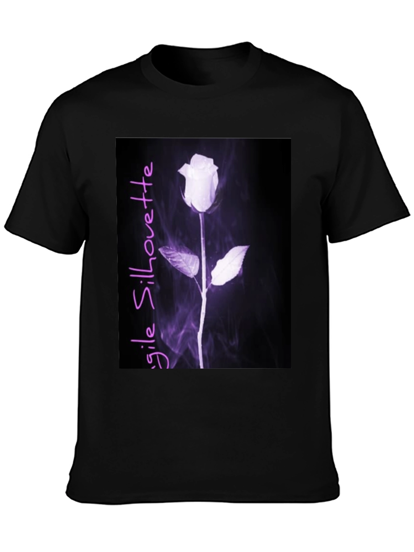 Black Fragile Silhouette Rose Graphic Tee - Black view 3