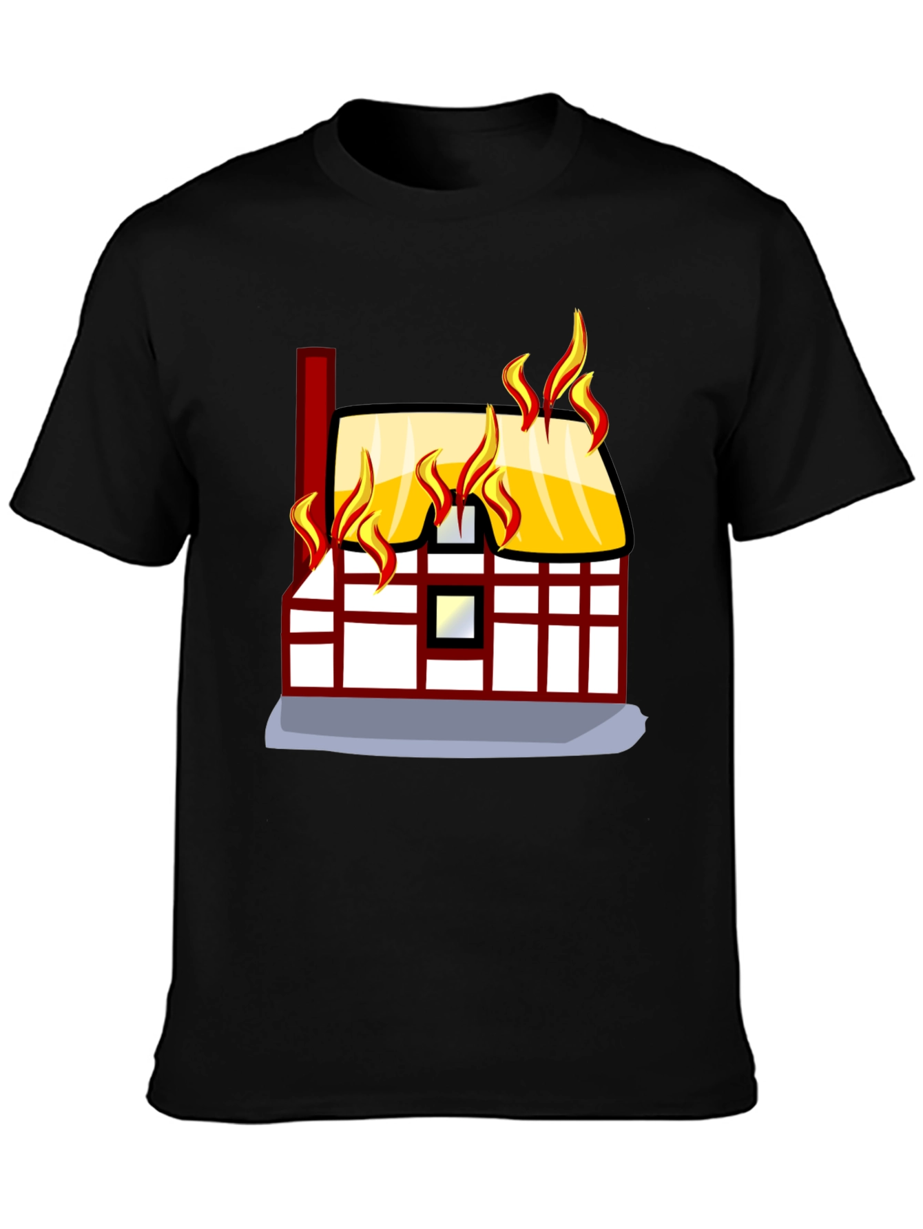 Black Burning House Graphic Tee - Black Cotton T-Shirt view 3