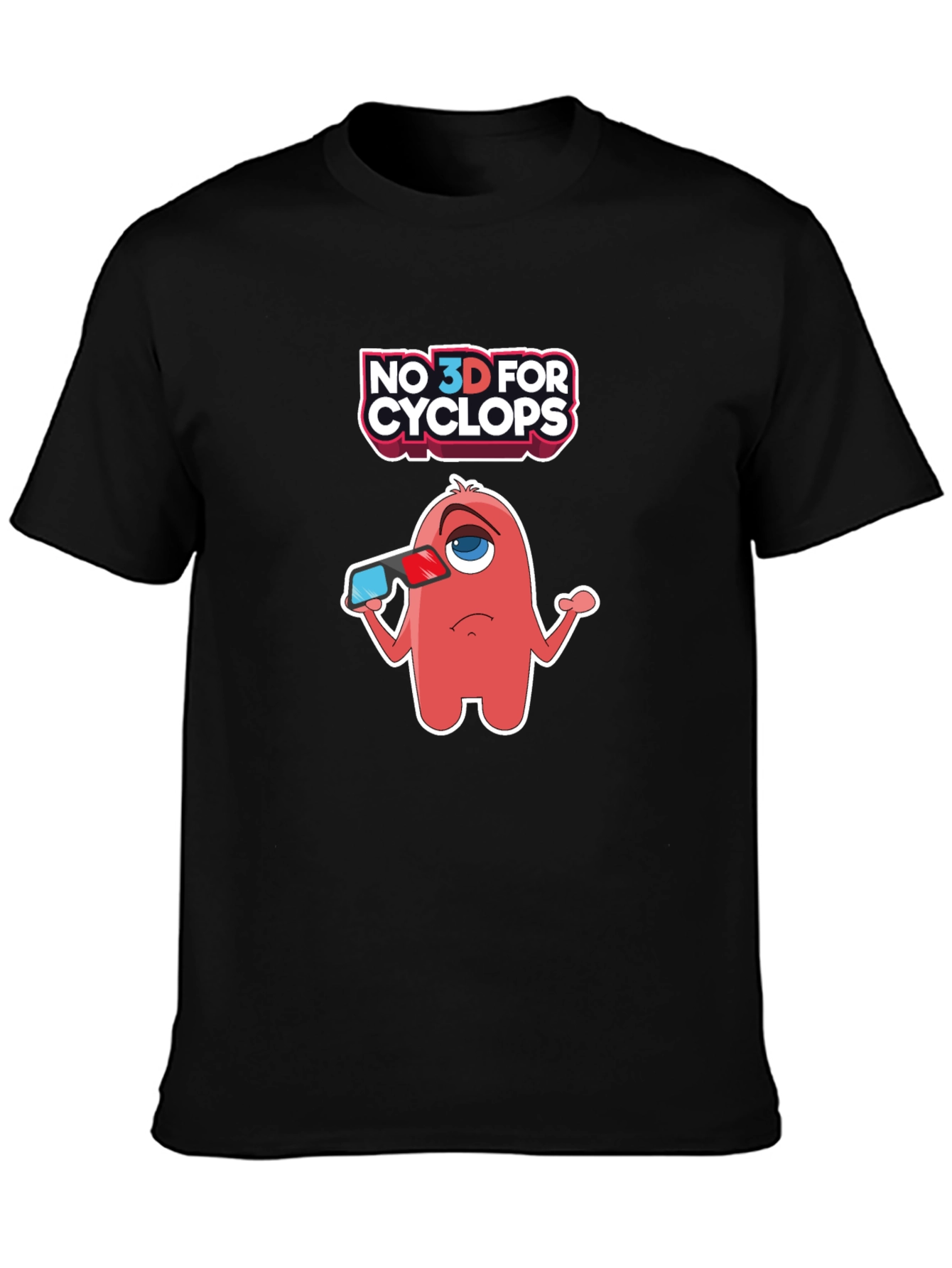 Black No 3D for Cyclops Funny Graphic Tee view 3