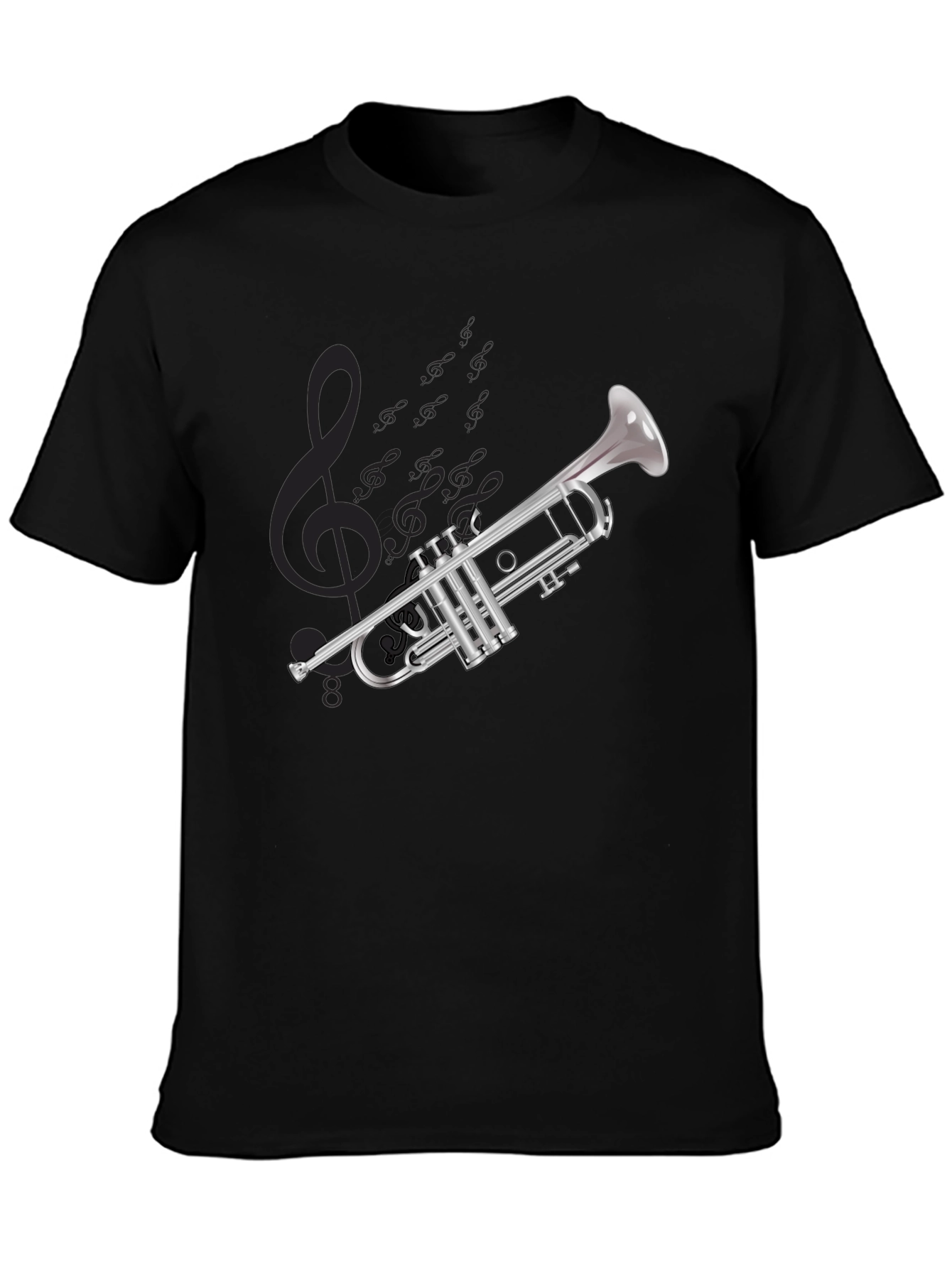 Black Musical Trumpet Graphic T-Shirt - Black Cotton Tee view 3