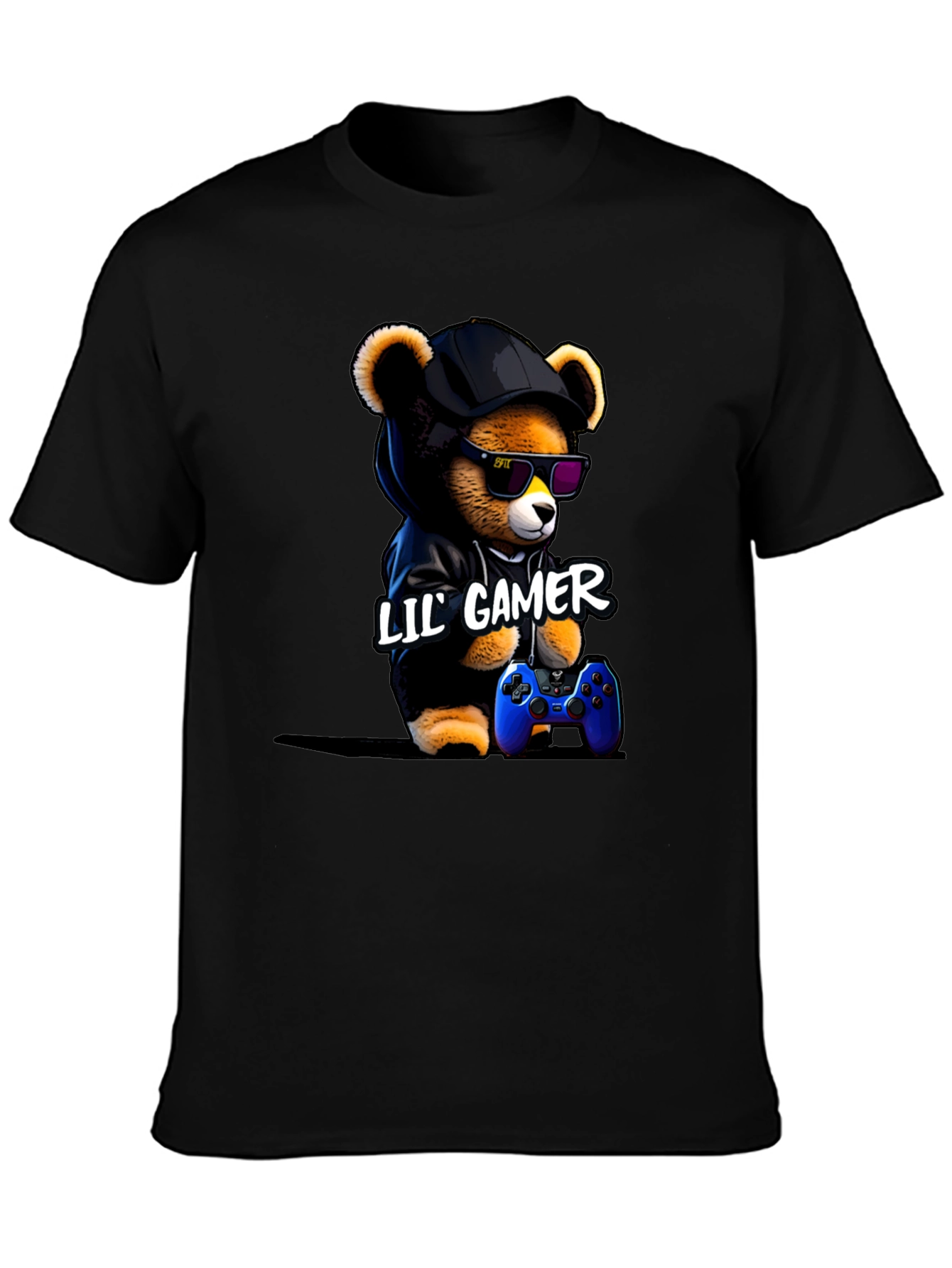 Black Lil' Gamer Bear T-Shirt view 3
