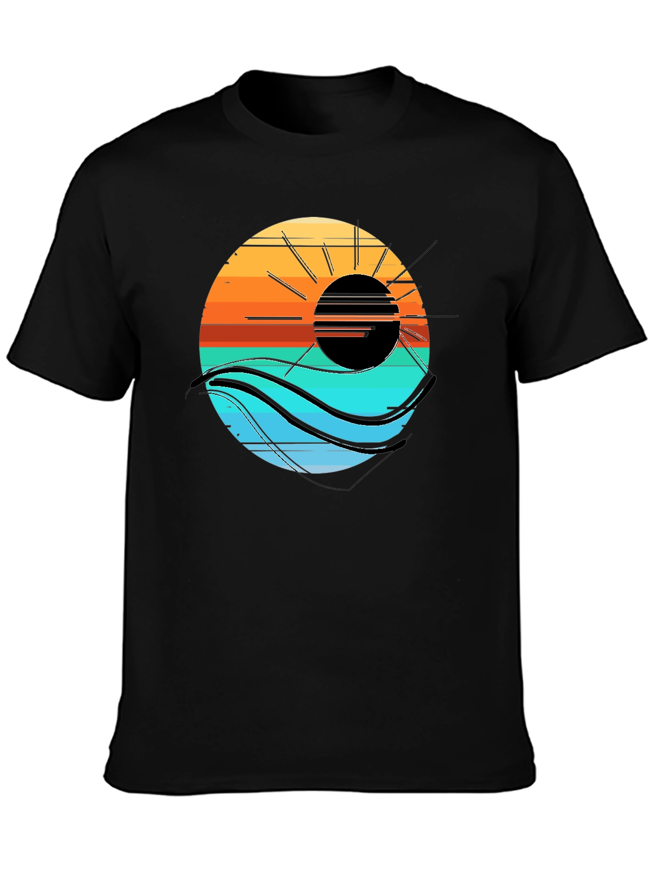 Black Sunset Wave Graphic Tee - Cool Coastal Style view 3