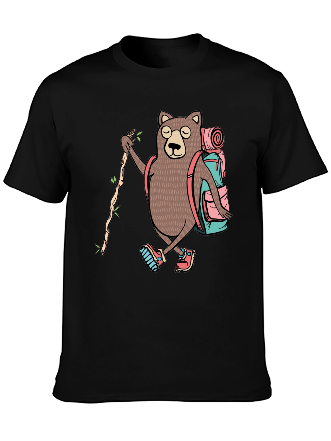 Black Hiking Bear Graphic T-Shirt view 3