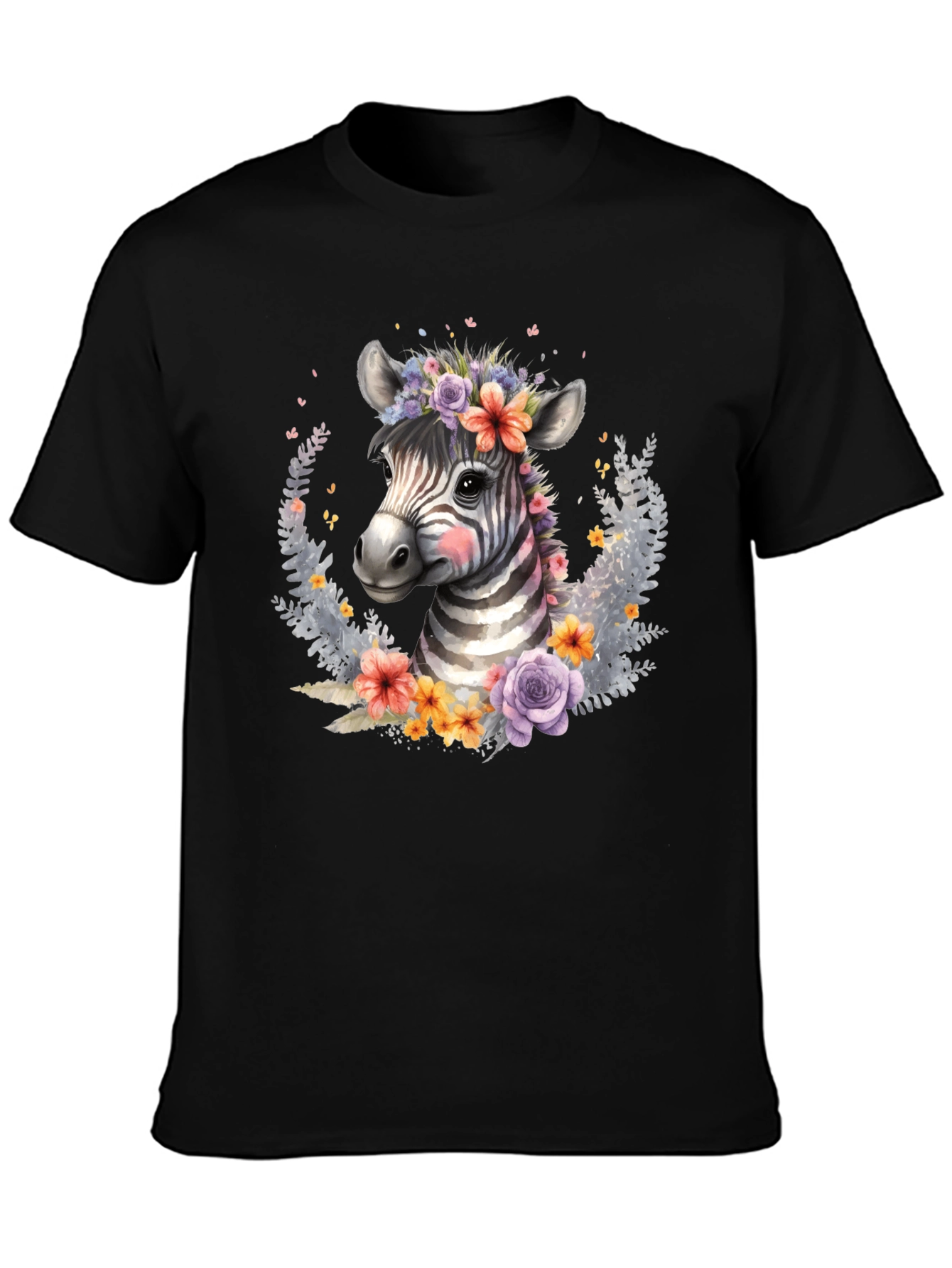 Black Floral Zebra Graphic T-Shirt - Unisex view 3