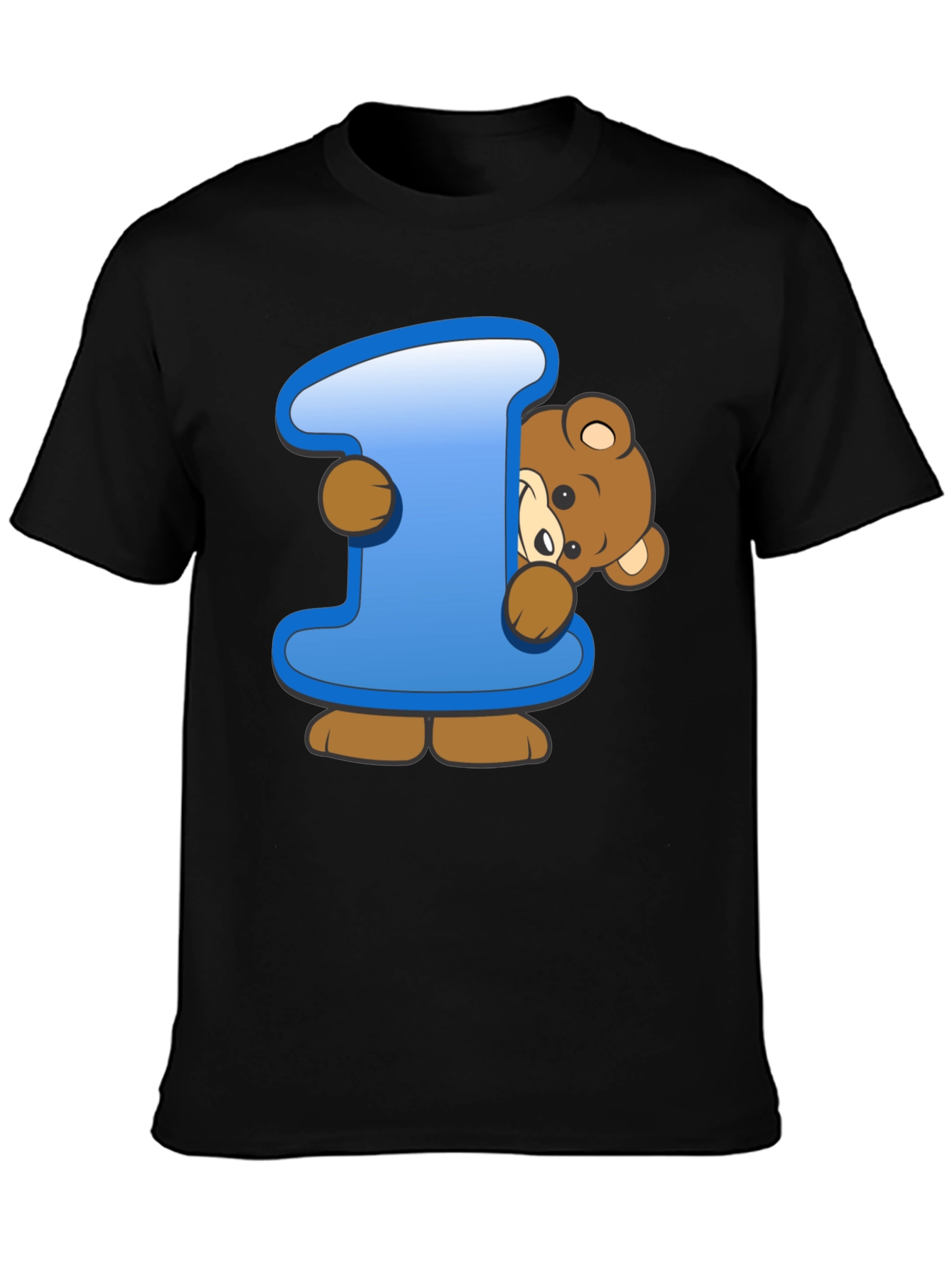 Cute Teddy Bear Initial 'I' Black T-Shirt - 3