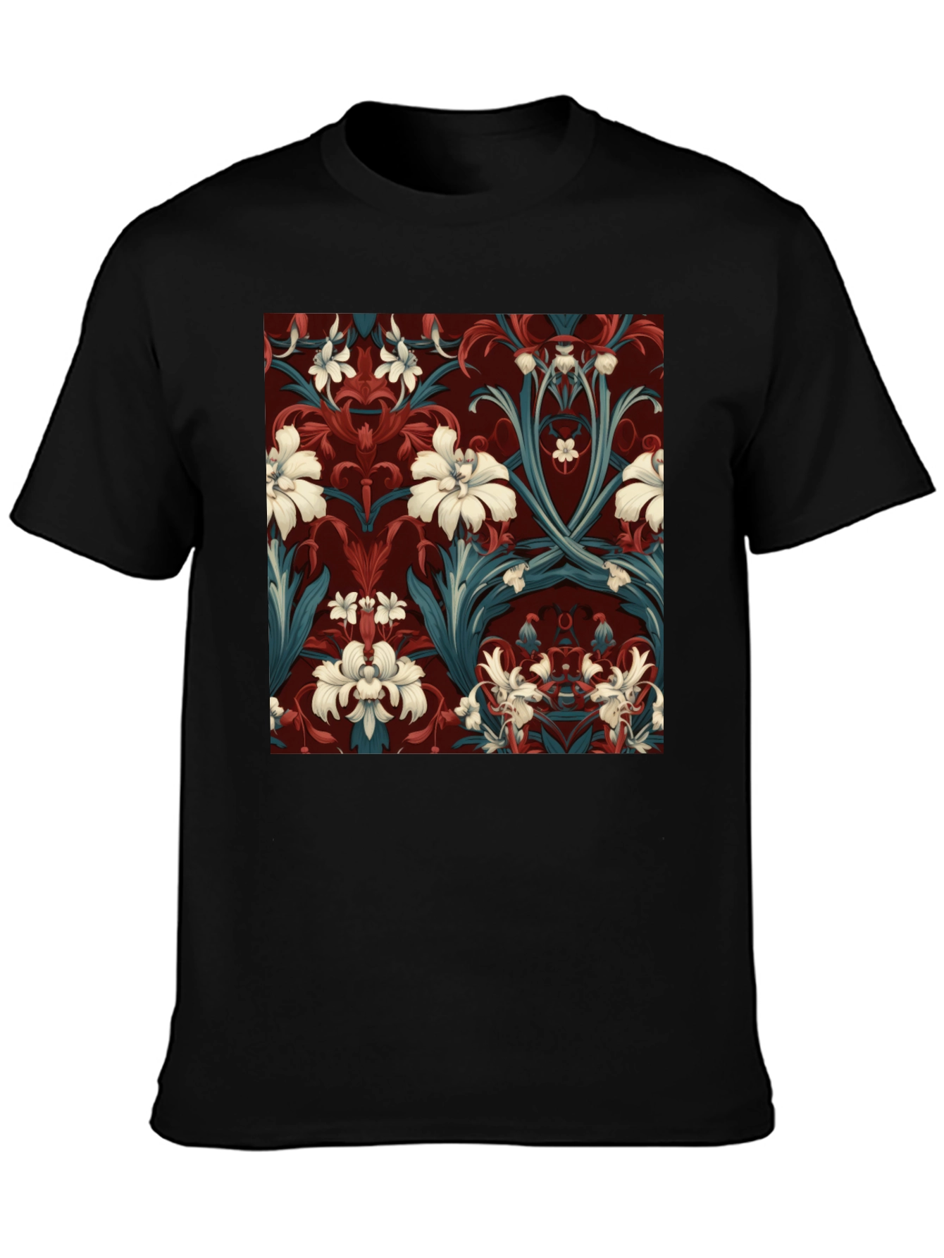 Black Floral Pattern Print T-Shirt view 3