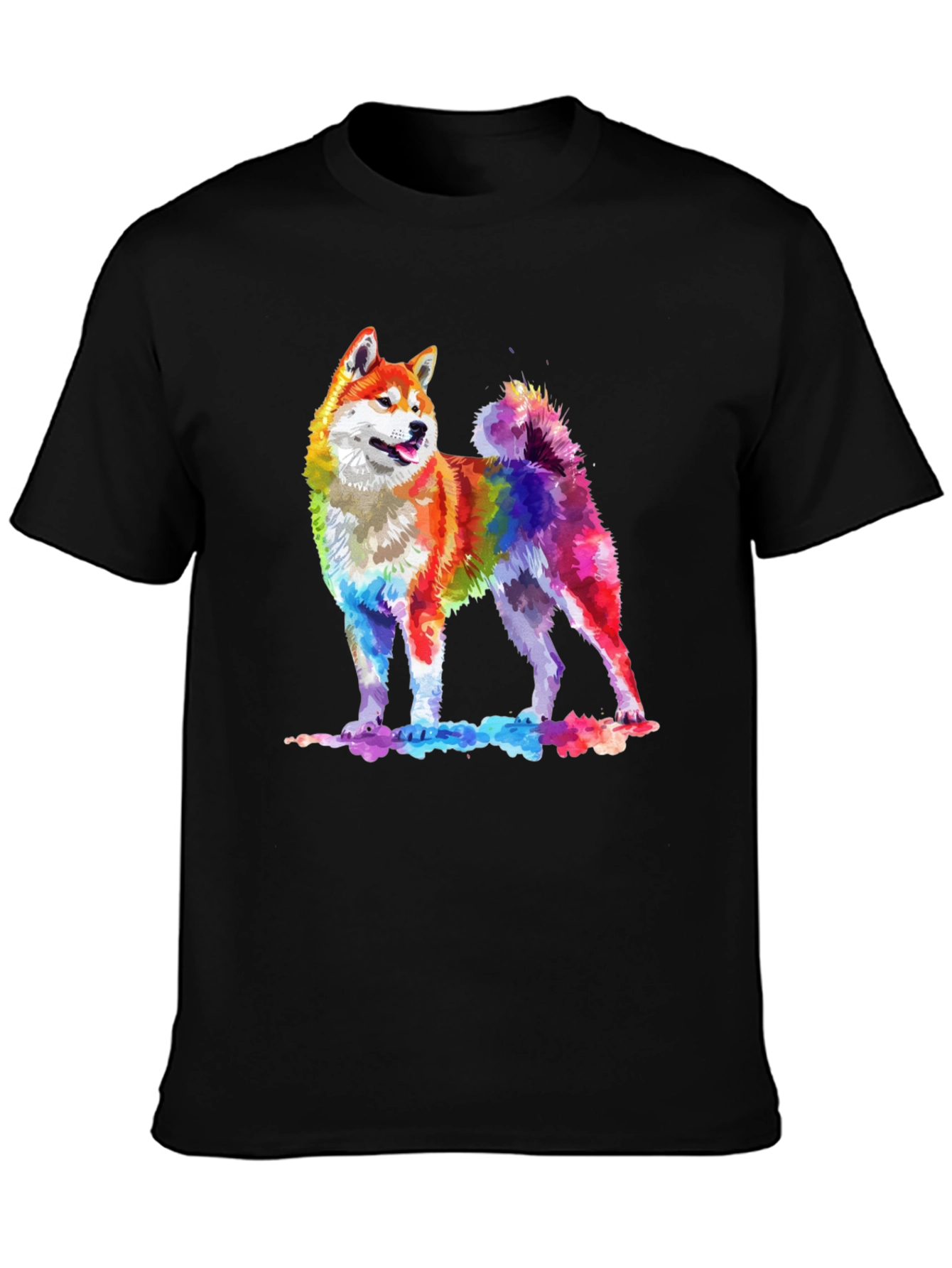 Rainbow Akita Dog Graphic Tee - Stylish Men's Black T-Shirt - 3
