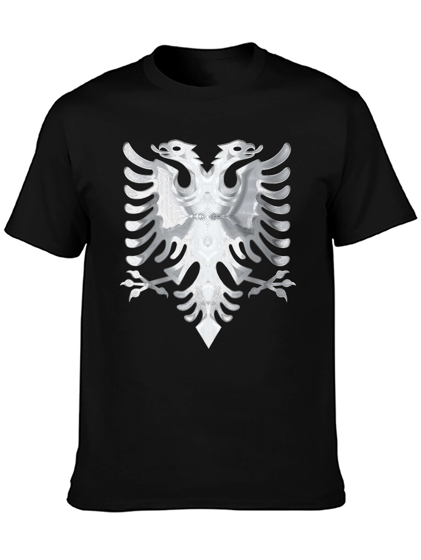 Black Tee with Silver Albanian Eagle Graphic - 3