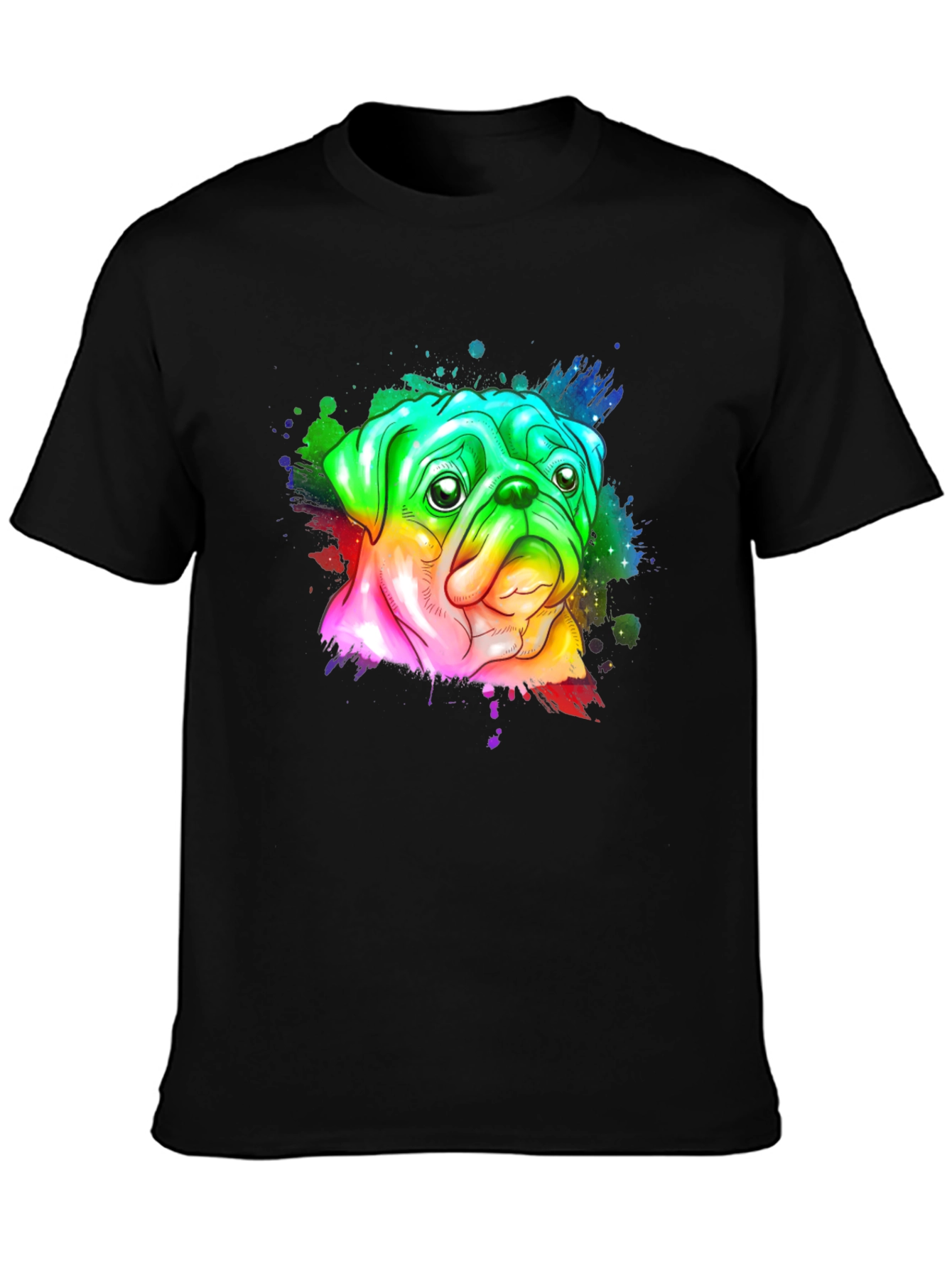 Black Rainbow Pug Graphic Tee - Men's Black T-Shirt view 3
