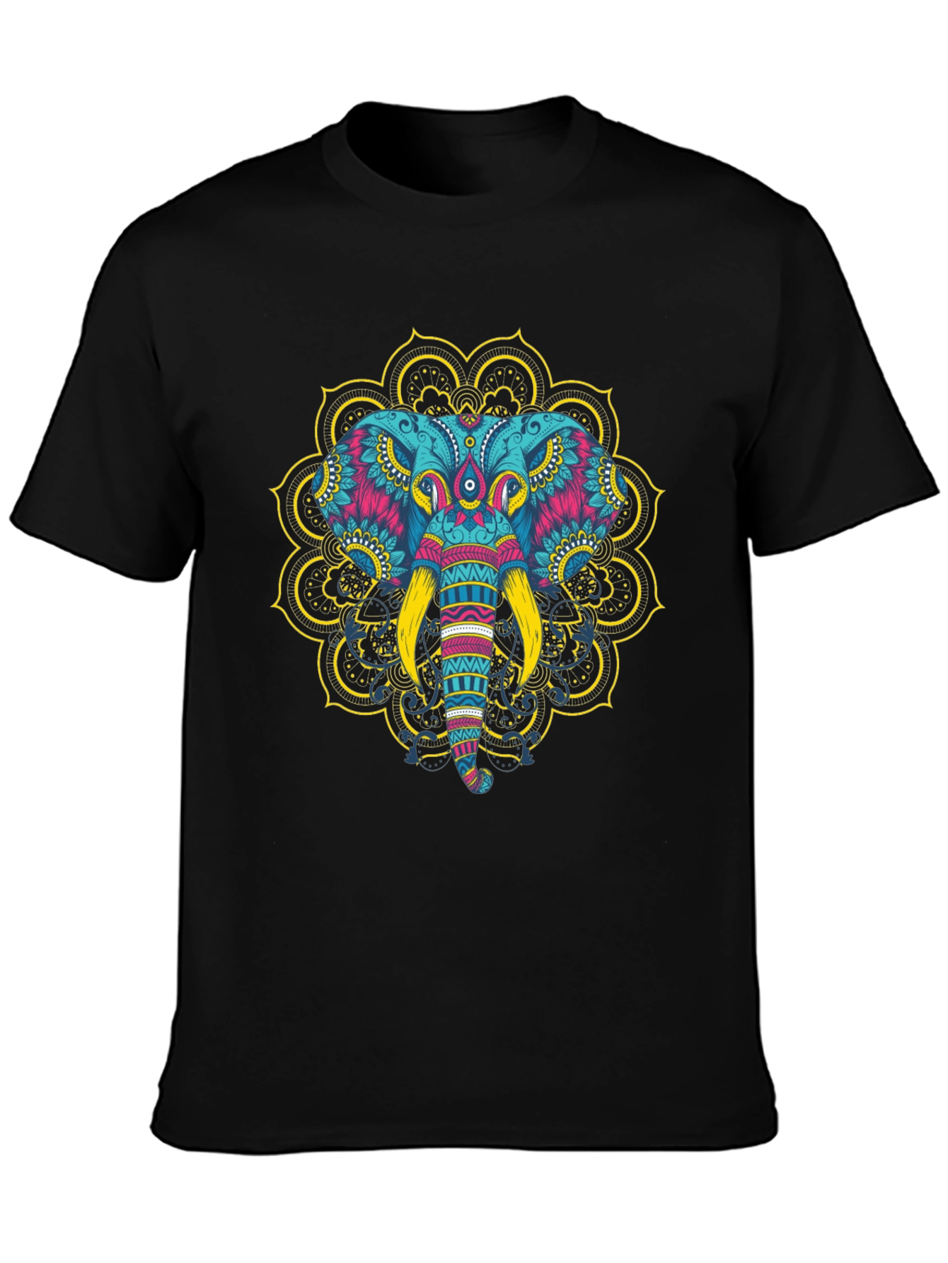 Black Elephant Mandala Graphic Tee - Men's Black T-Shirt view 3