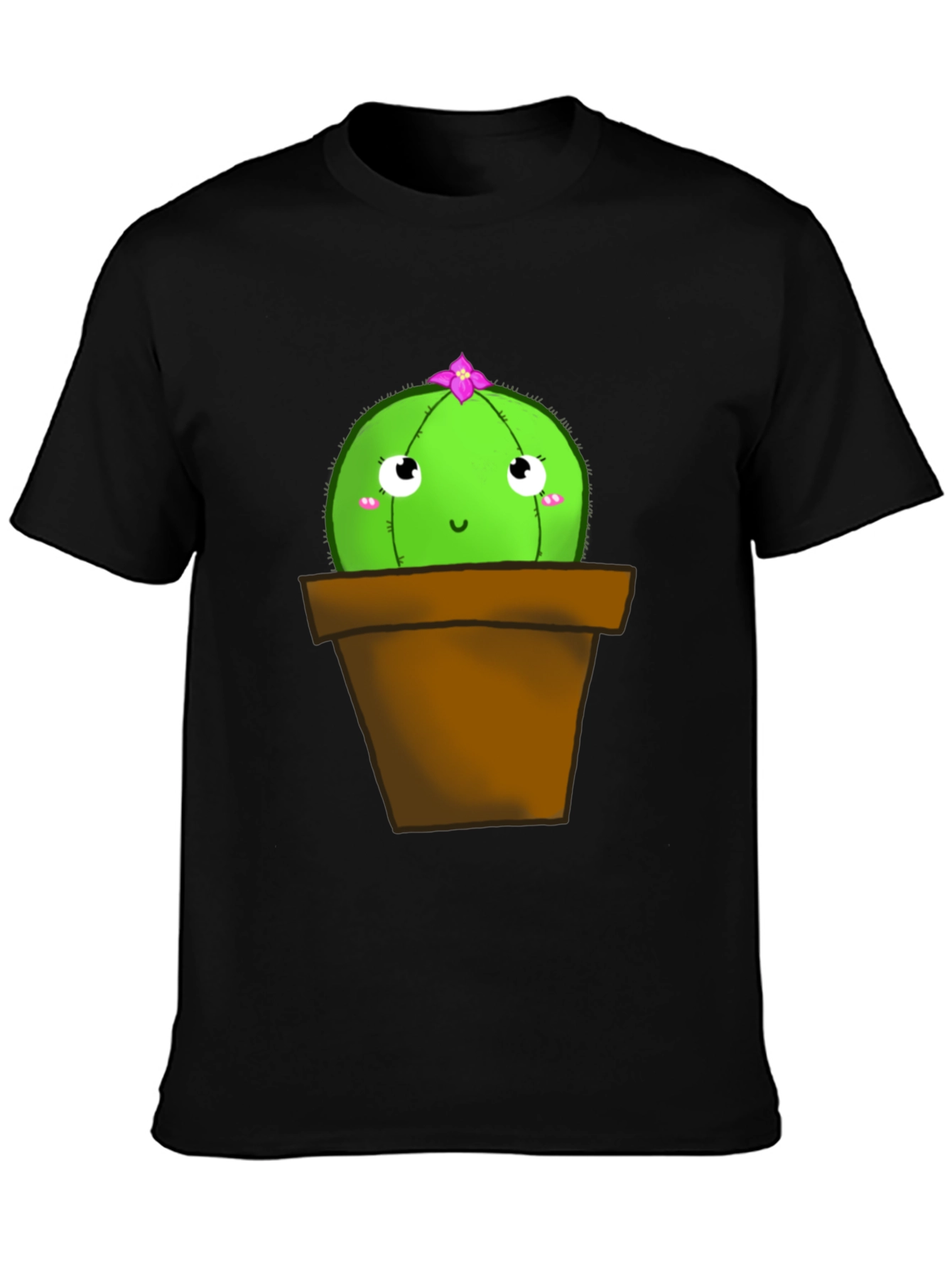 Black Cute Cactus T-Shirt - Potted Plant Graphic Tee view 3