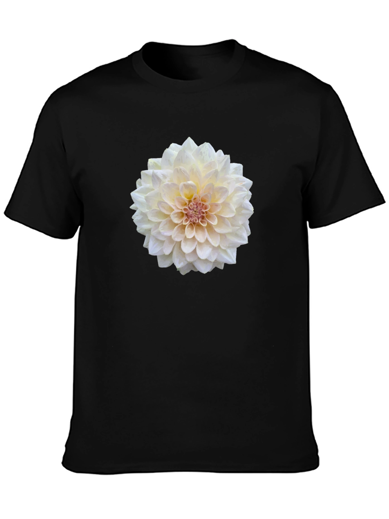 Black Floral Tee - Elegant Dahlia Flower Print T-Shirt view 3