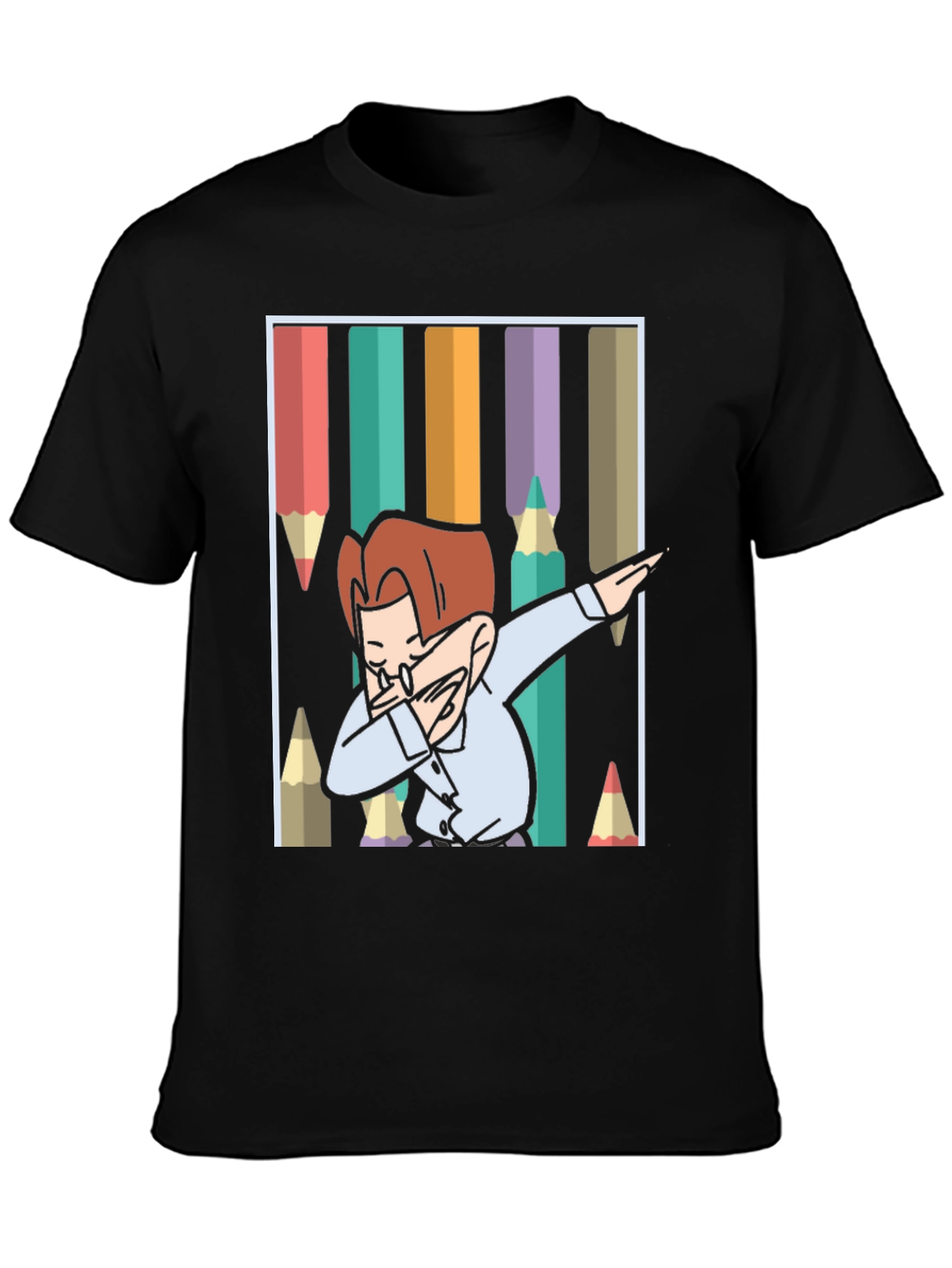 Black Dabbing Cartoon T-Shirt view 3