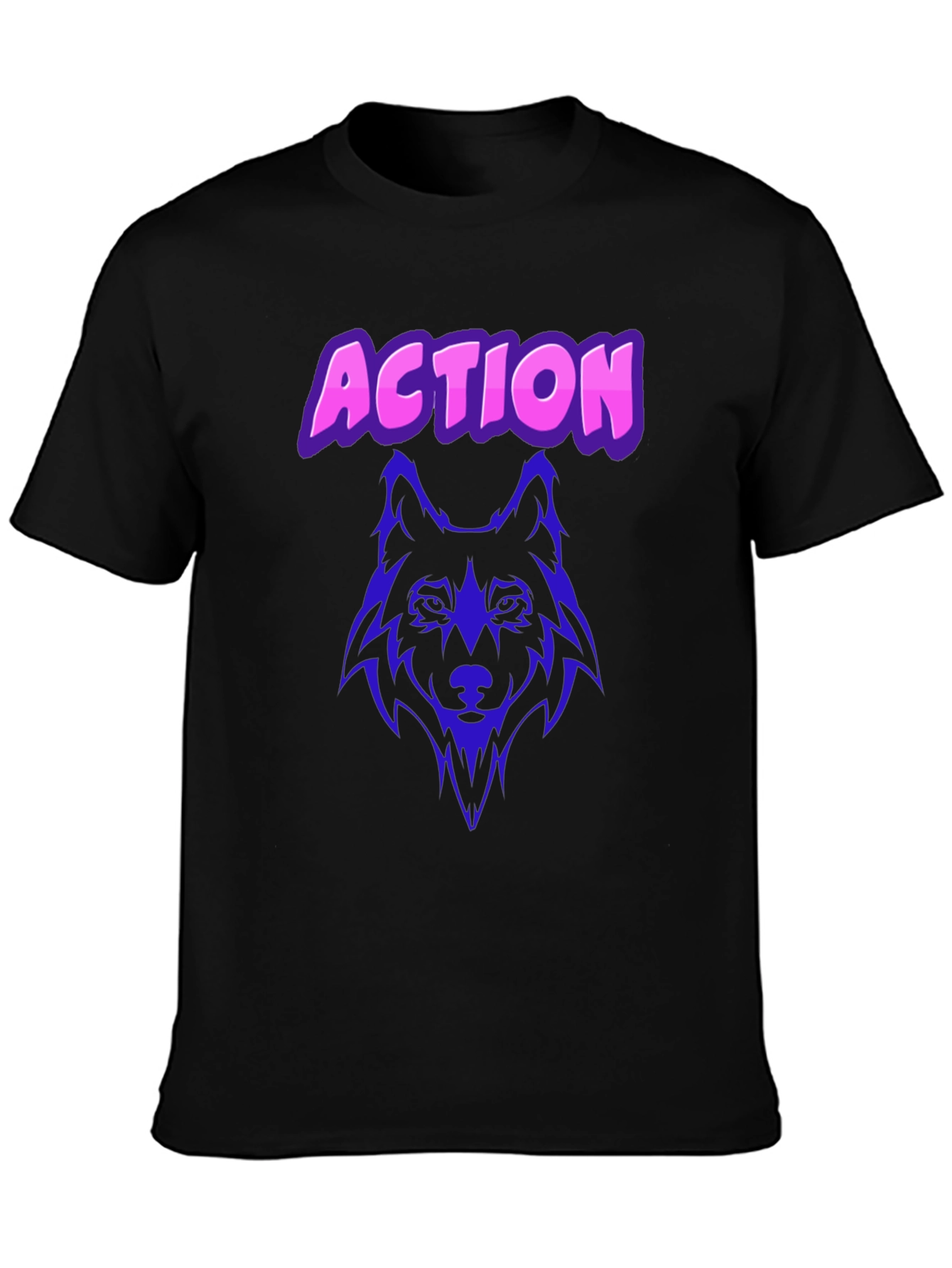 Black Action Wolf Graphic Tee - Black Cotton T-Shirt view 3