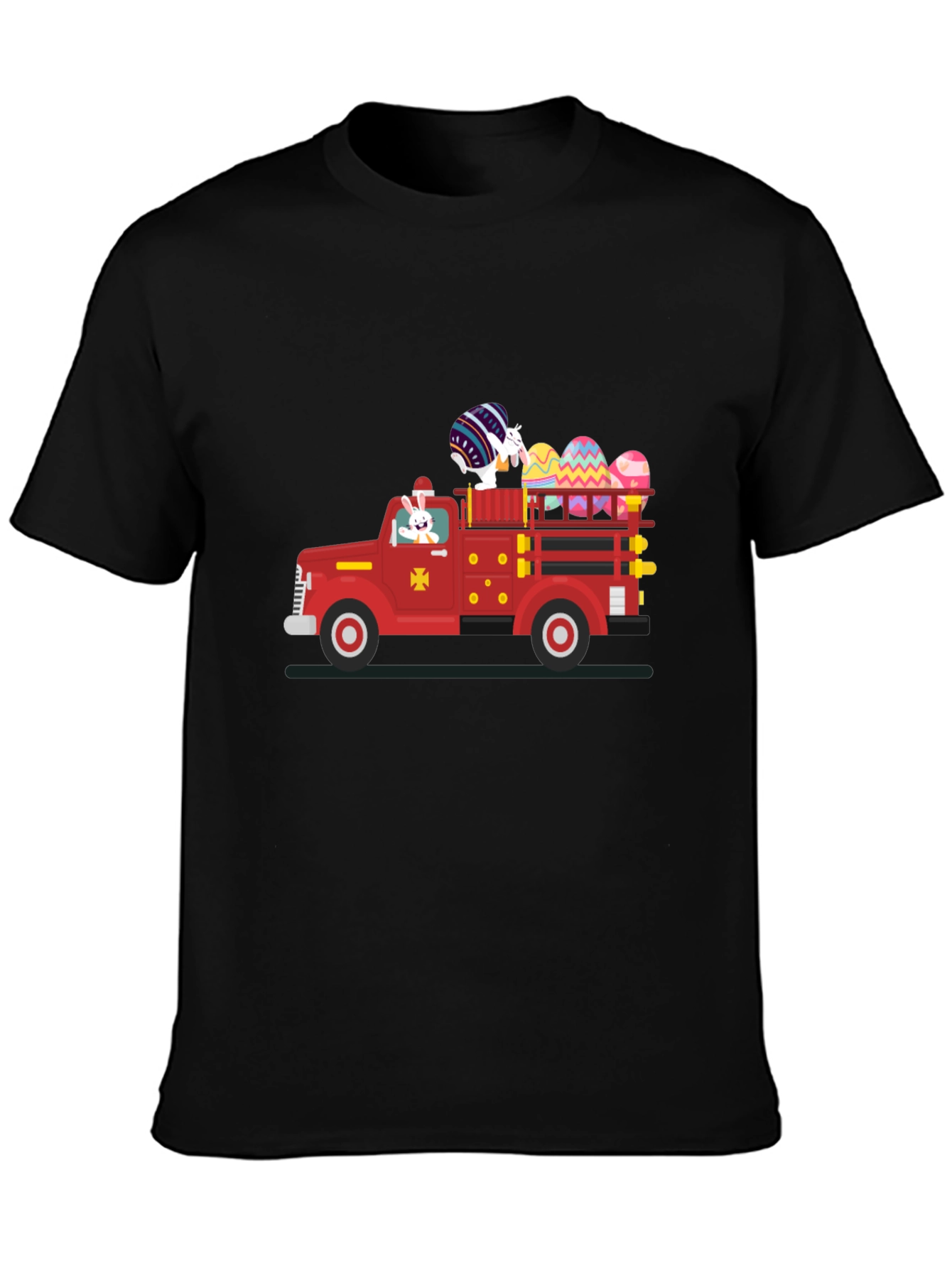 Camiseta Negra con Diseño de Camión de Pascua