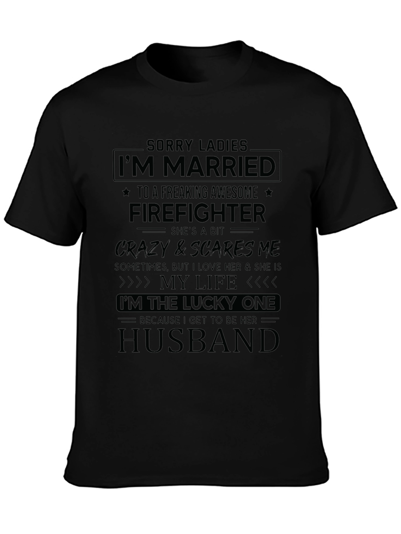 Black Married to a Firefighter Novelty T-Shirt view 3