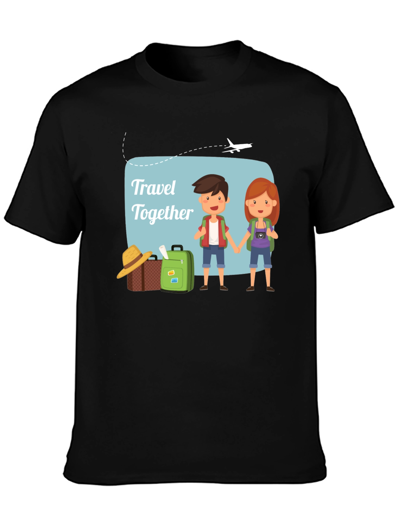 Black Travel Together T-Shirt, Vacation Tee view 3