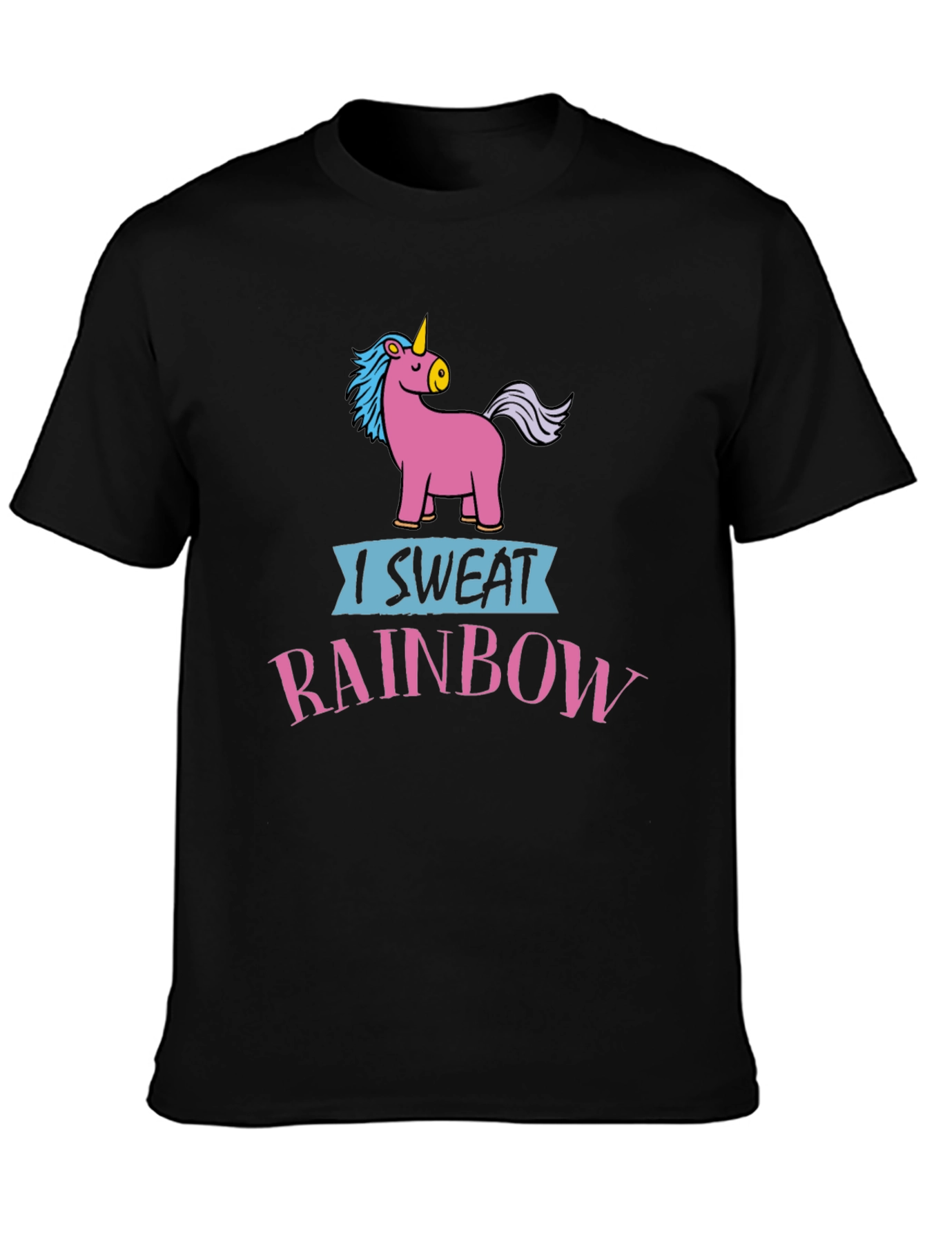 Black I Sweat Rainbows Unicorn T-Shirt Black Cotton view 3