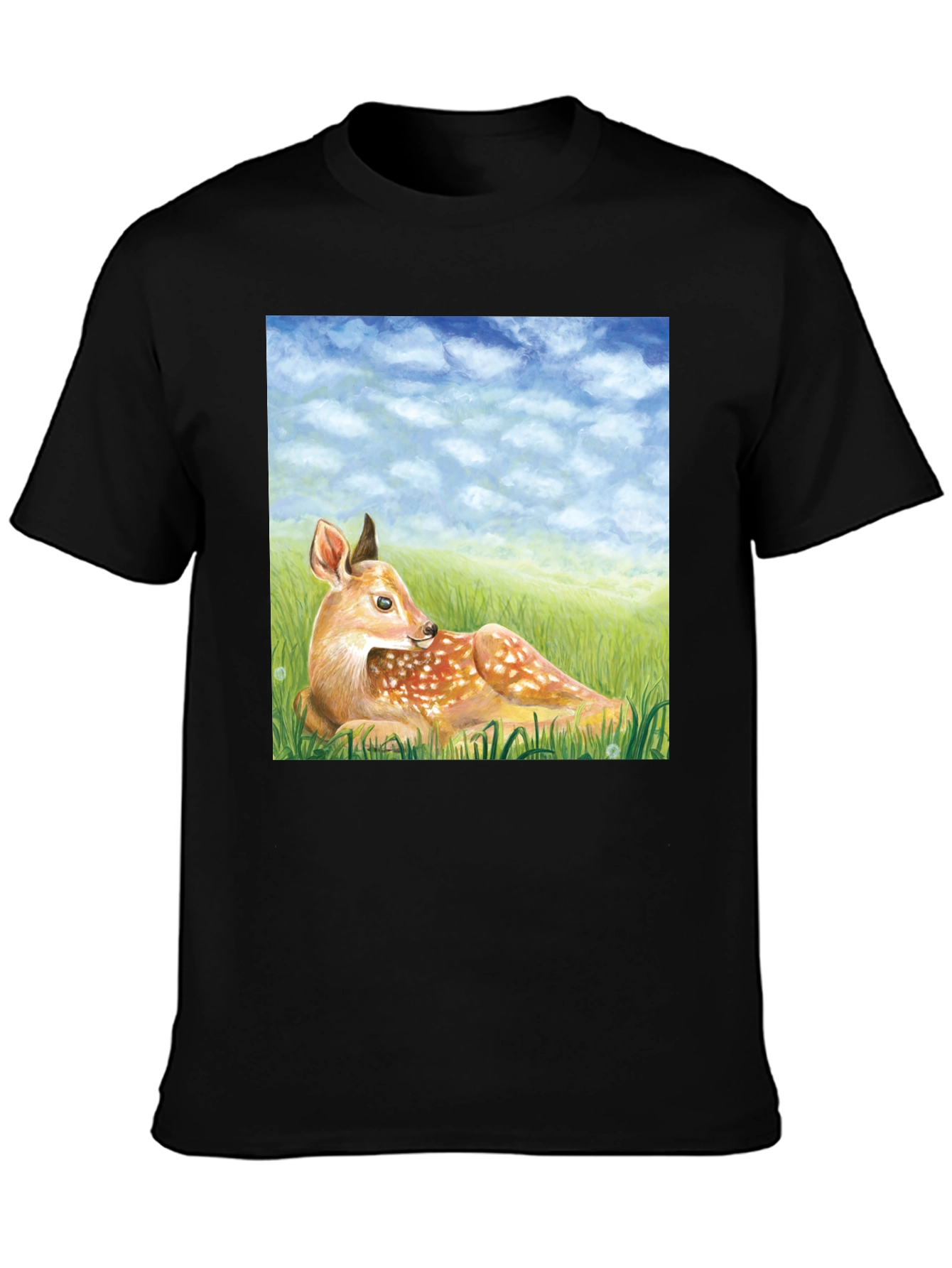 Black Deer Scene Graphic Tee - Nature Lover's T-Shirt view 3