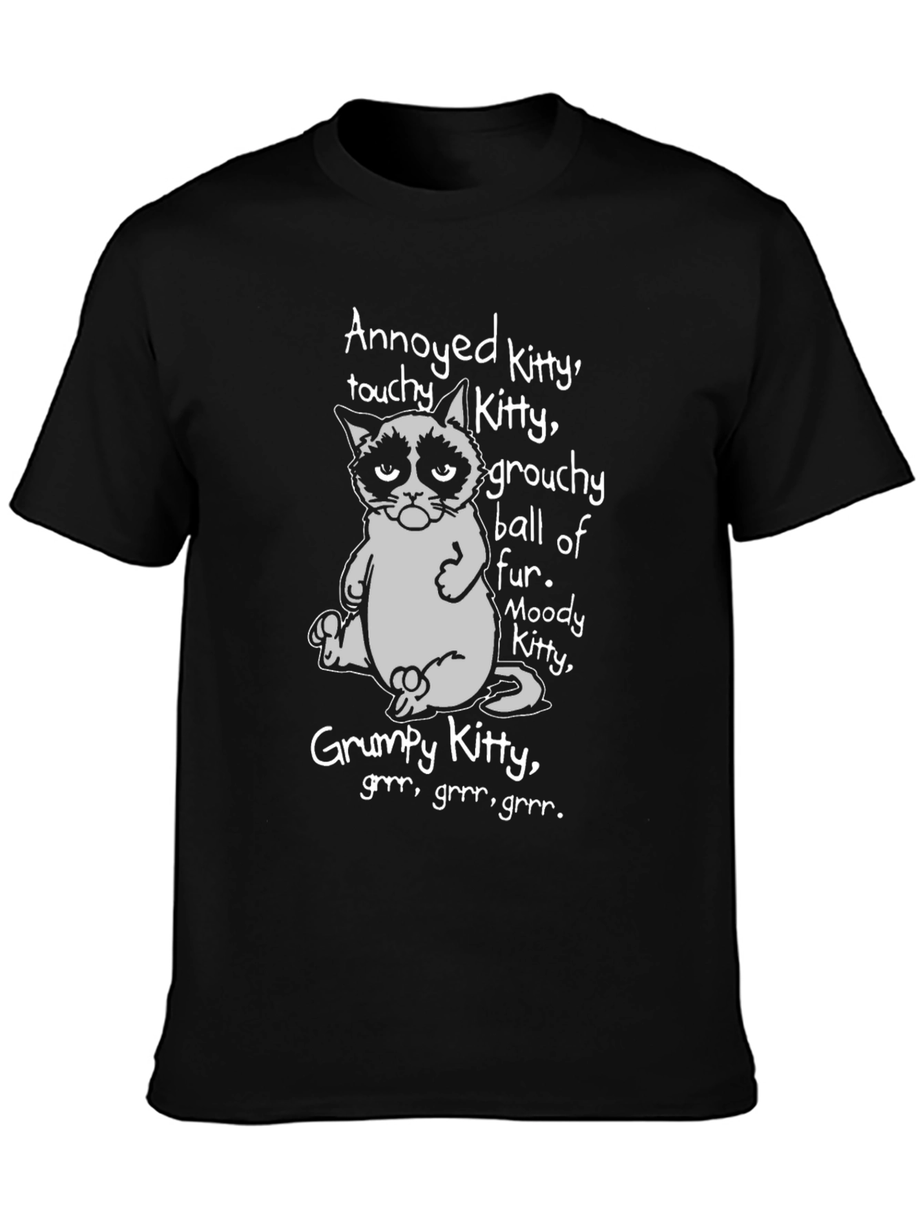 Black Grumpy Kitty Graphic T-Shirt - Annoyed, Moody, Grouchy Cat view 3