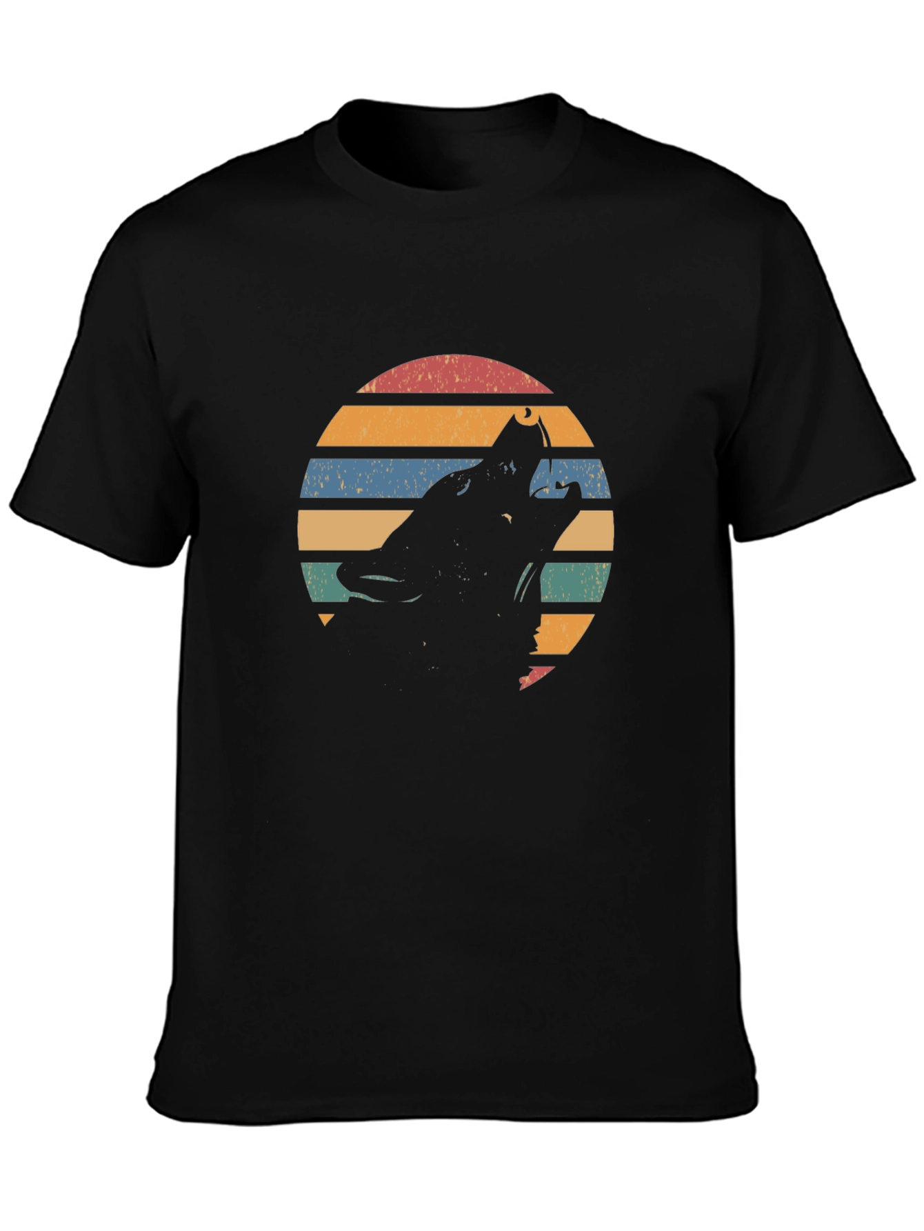 Black Retro Wolf Silhouette Graphic T-Shirt view 3