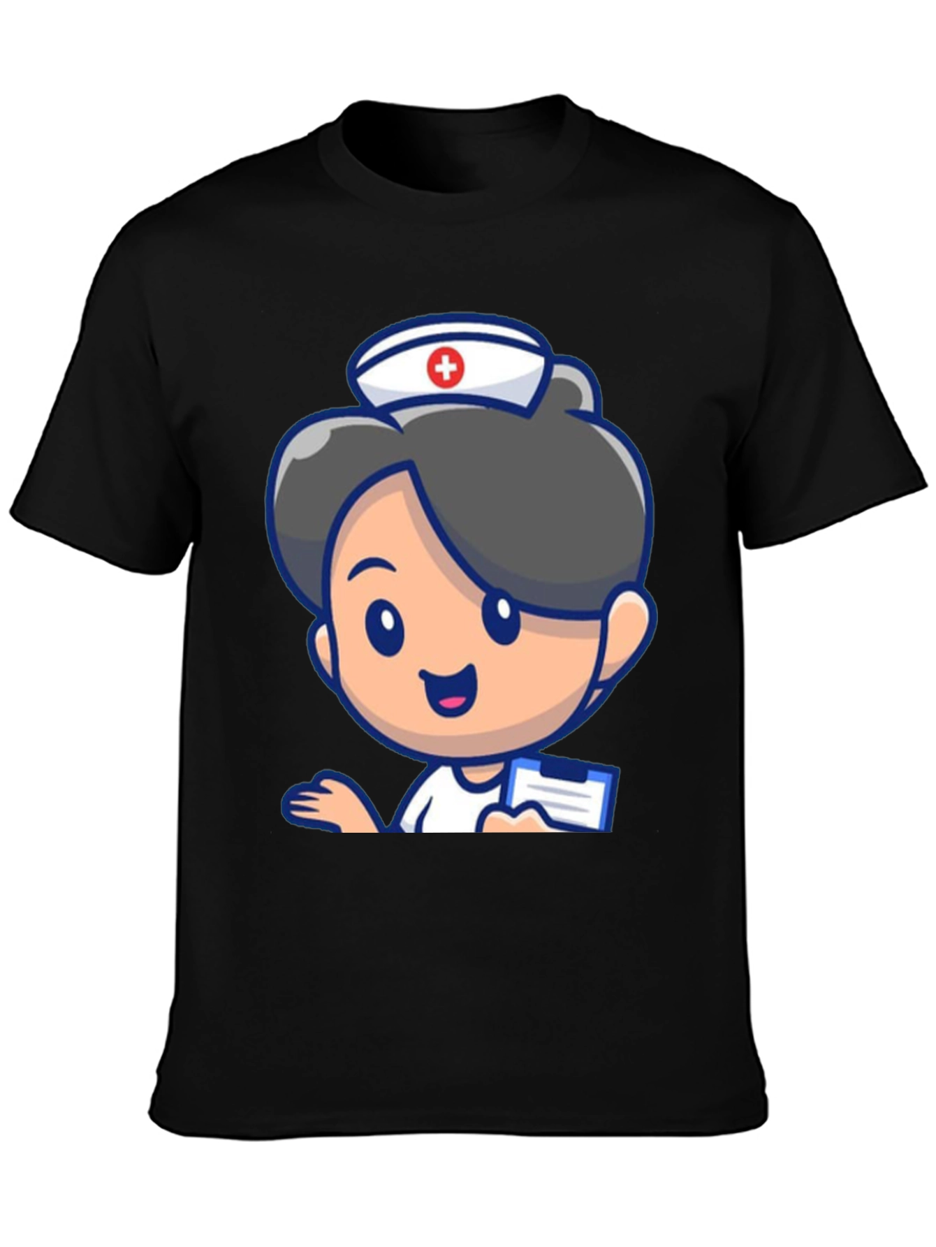 Black Cartoon Nurse Graphic Tee - Novelty Black T-Shirt view 3