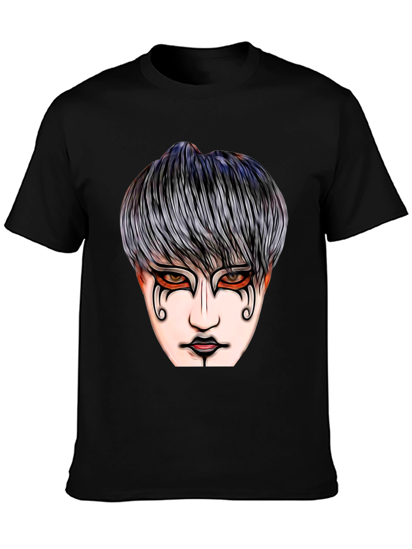 Black Graphic Print T-Shirt with Mysterious Face Design view 3