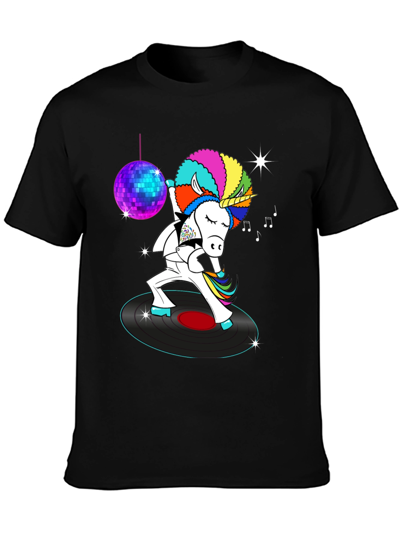 Black Disco Unicorn Graphic T-Shirt - Funky Dance Tee view 3