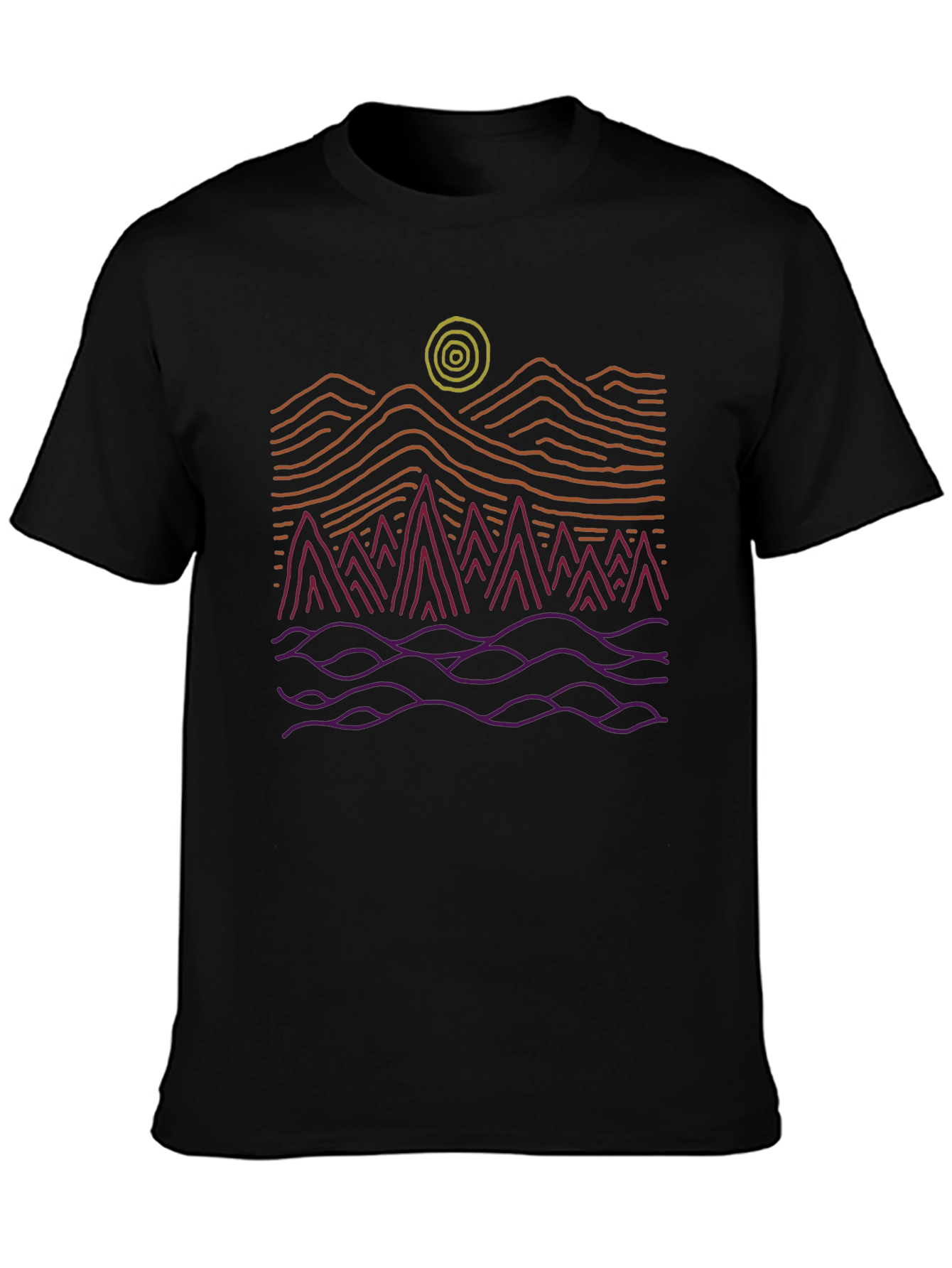 Black Abstract Mountain Scene Graphic Tee - Black view 3
