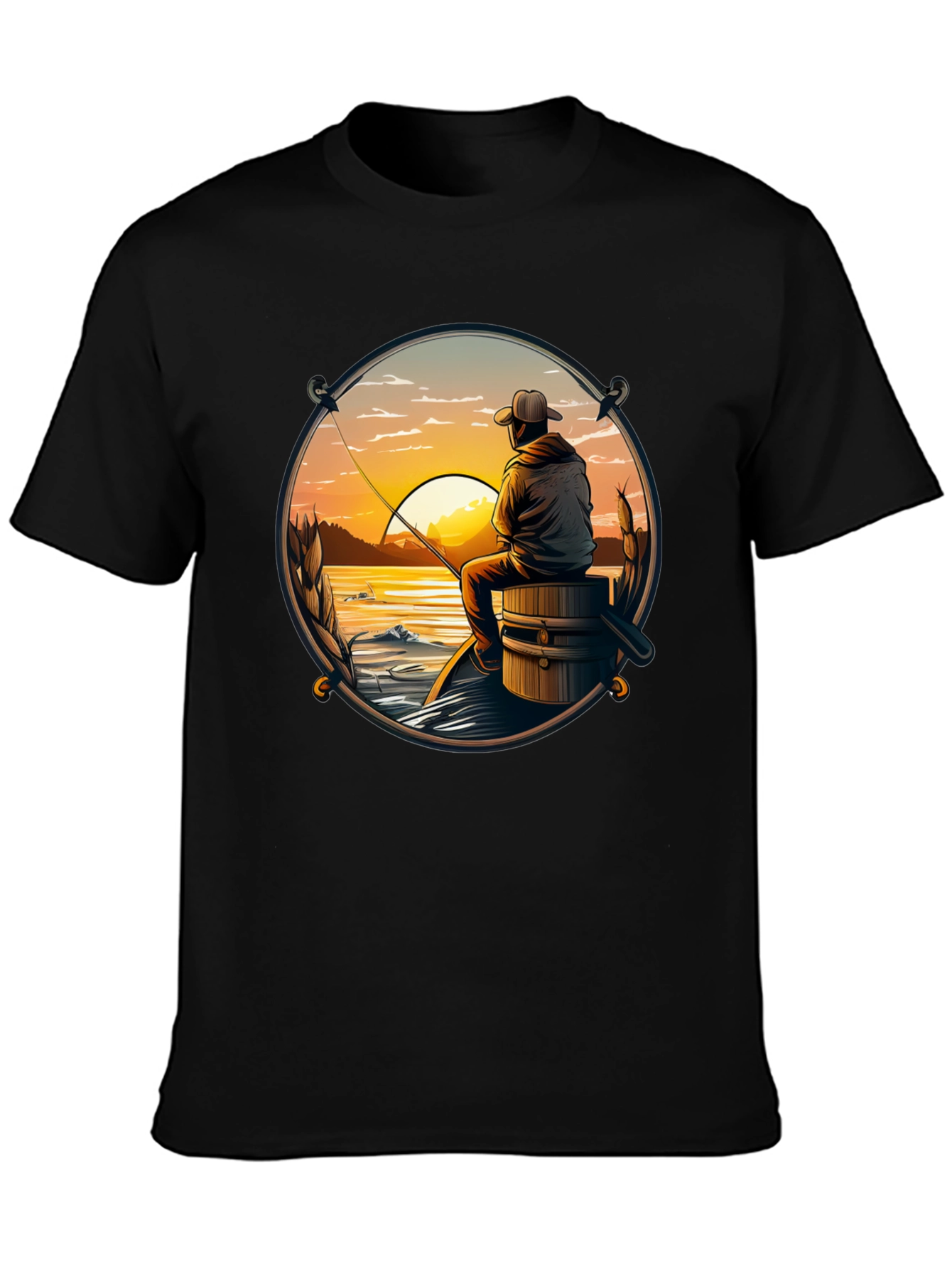 Black Fishing Sunset T-Shirt view 3