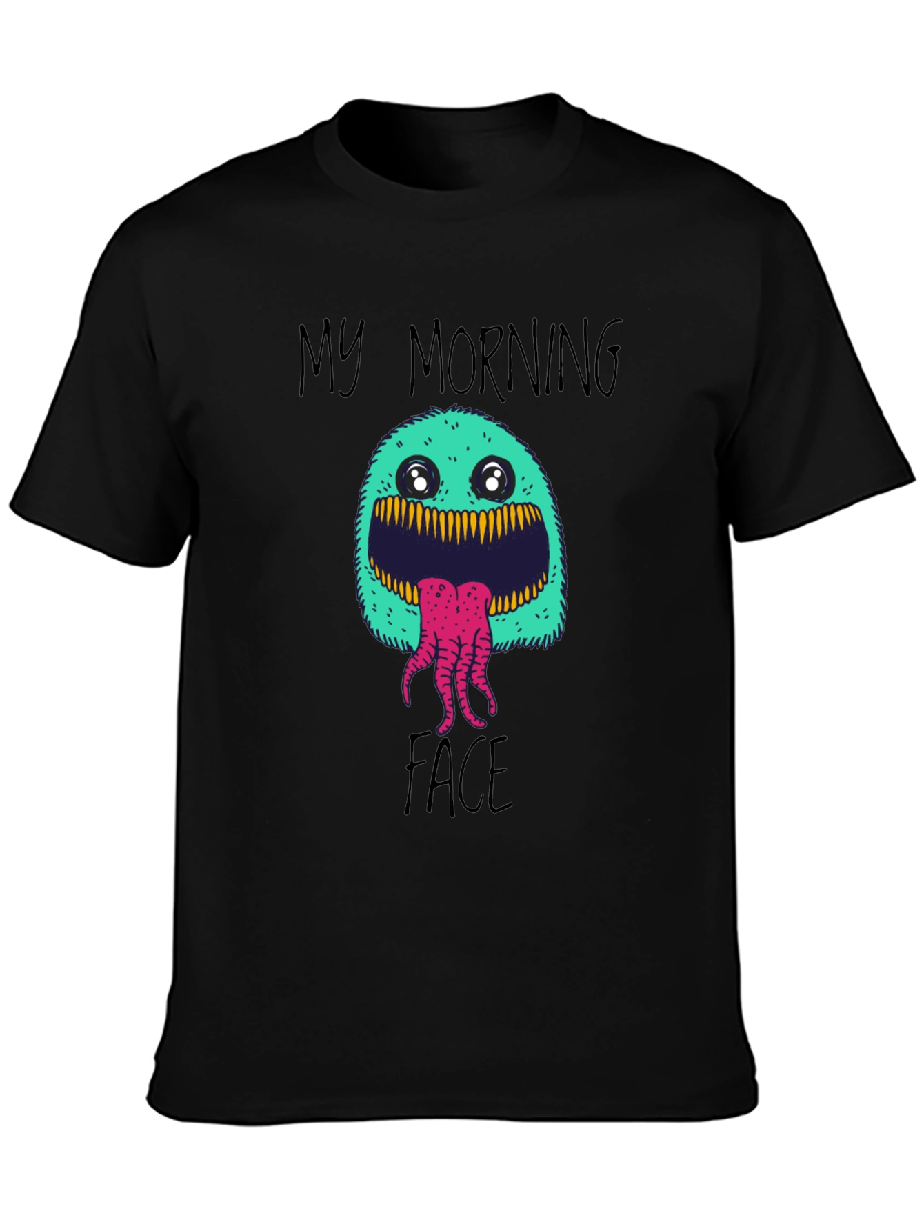 Black My Morning Face T-Shirt - Funny Monster Graphic Tee view 3