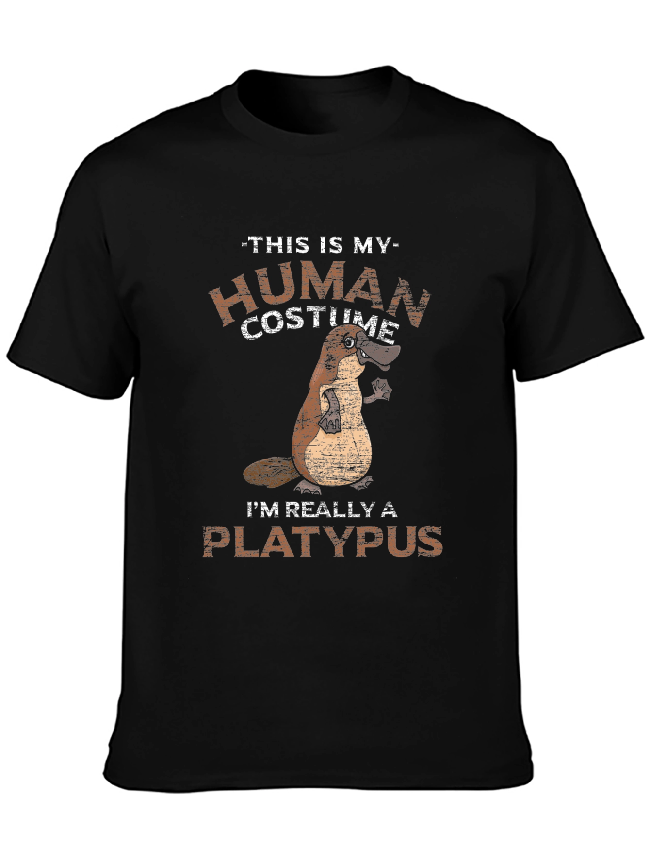 Black Human Costume I'm Really A Platypus Funny T-Shirt view 3
