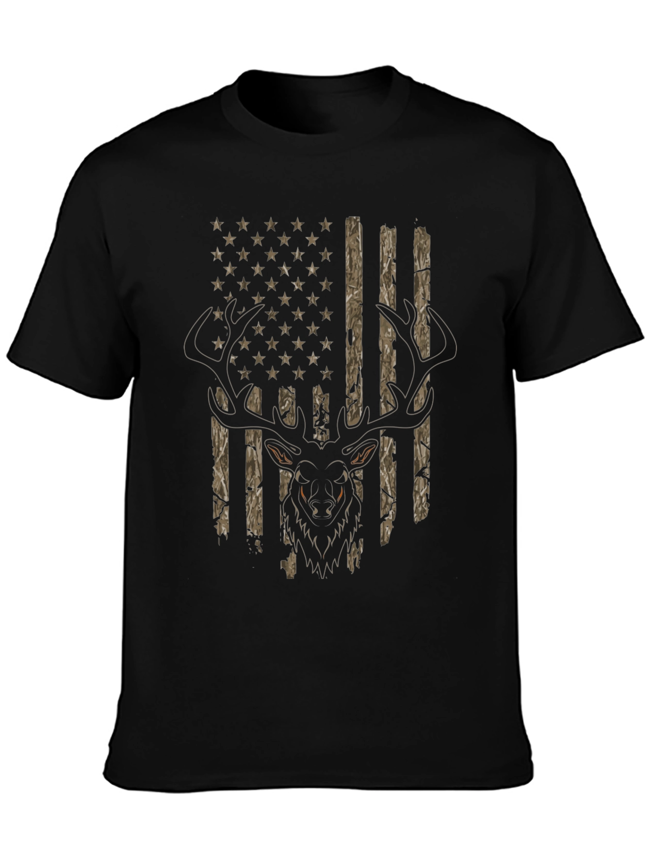 Black Deer Hunting USA Flag T-Shirt view 3
