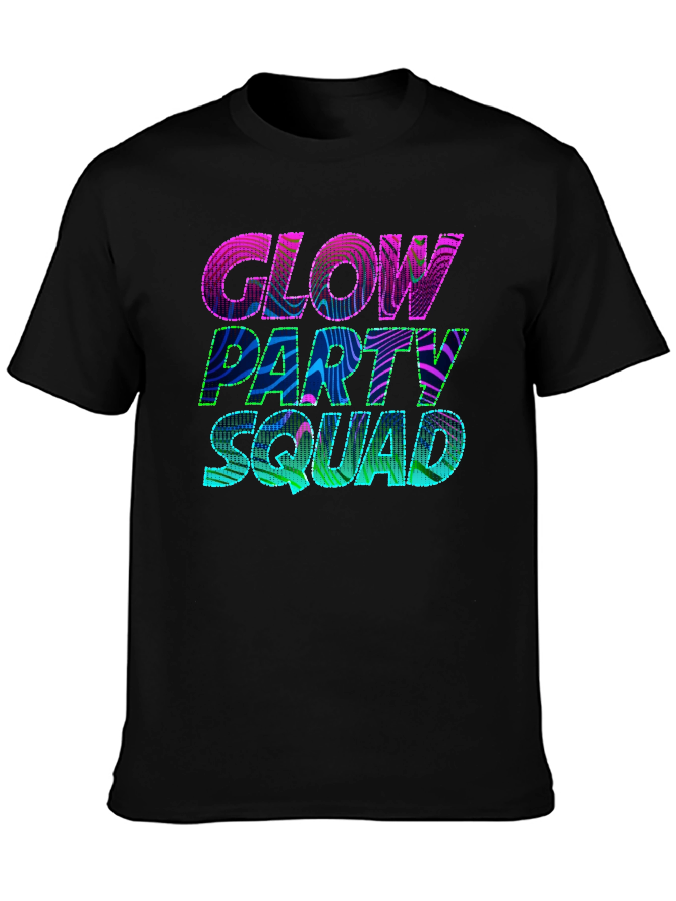 Black Glow Party Squad T-Shirt - Vibrant Neon Design view 3