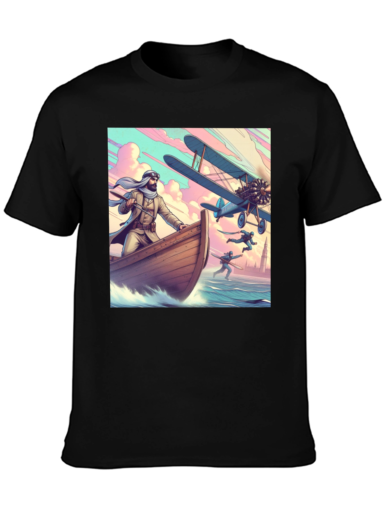 Black Adventure Print T-Shirt - Unique Graphic Tee view 3