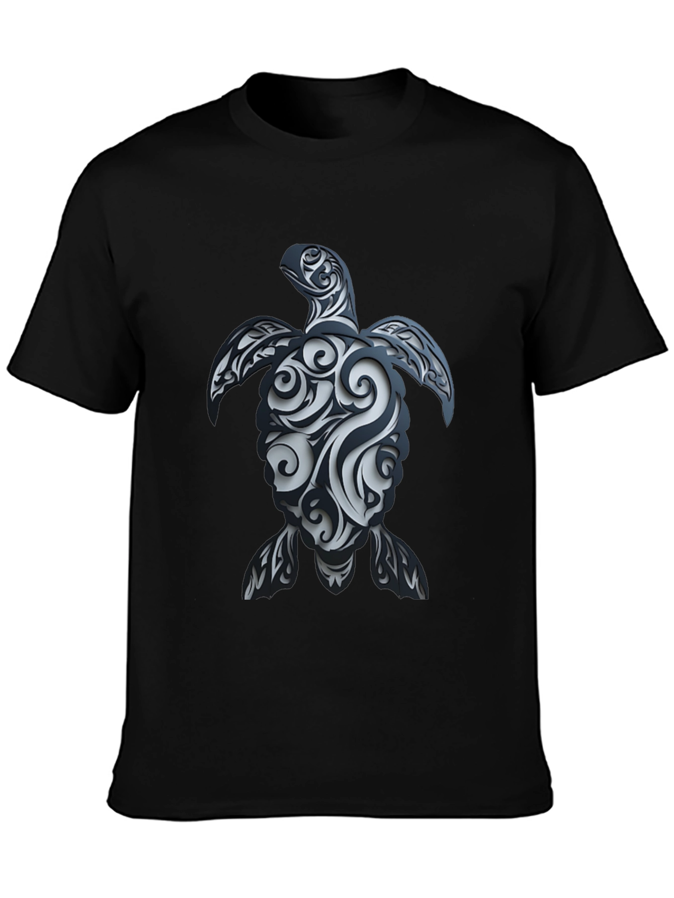 Black Tribal Turtle Graphic T-Shirt - Black view 3